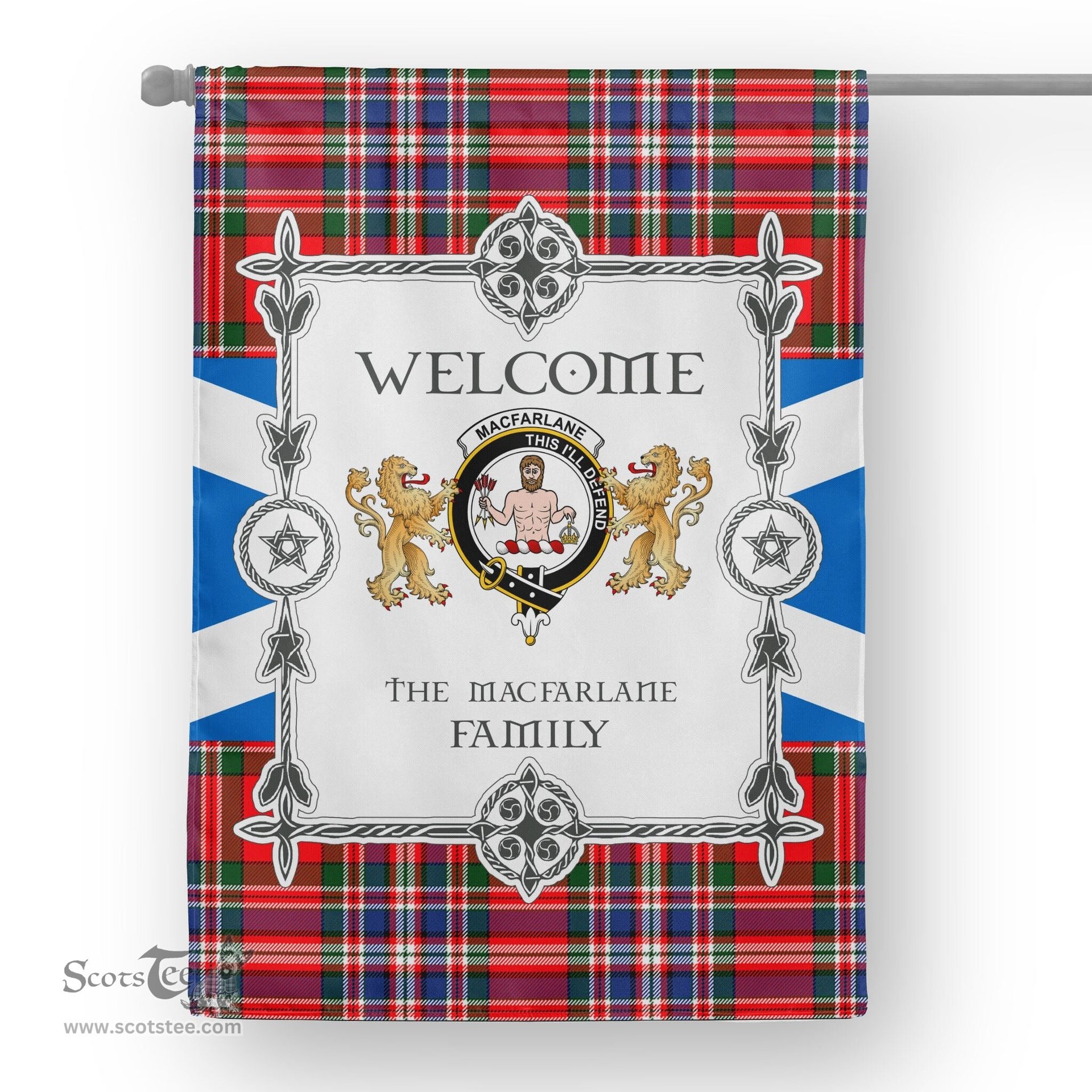 Scotstee Shop MacFarlane Modern Tartan Garden Flag - Tartan Flag Clan Badge Scottish Tartan House Flag, tartan garden flag, Tartan Flag, Crest Garden Flag, Garden Flag, Ireland Garden Flag, Family Crest, Custom Flag, Custom Garden Flag, Ireland Custom Flag, clan tartan flags