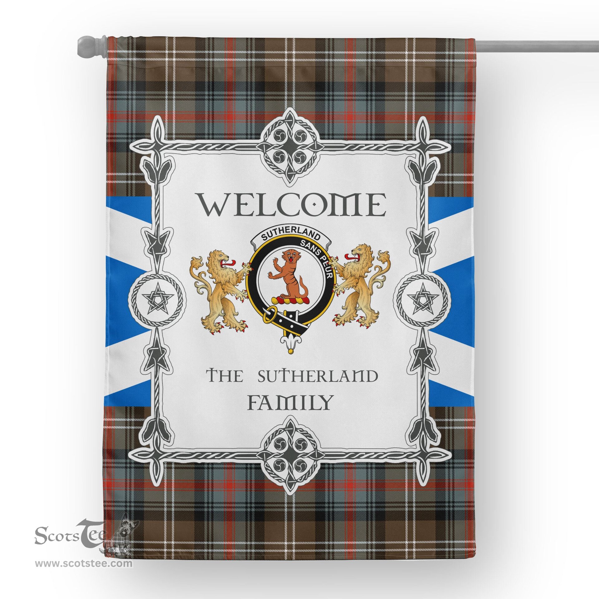 Scotstee Shop Sutherland II Weathered Tartan Garden Flag - Tartan Flag Clan Badge Scottish Tartan House Flag, tartan garden flag, Tartan Flag, Crest Garden Flag, Garden Flag, Ireland Garden Flag, Family Crest, Custom Flag, Custom Garden Flag, Ireland Custom Flag, clan tartan flags
