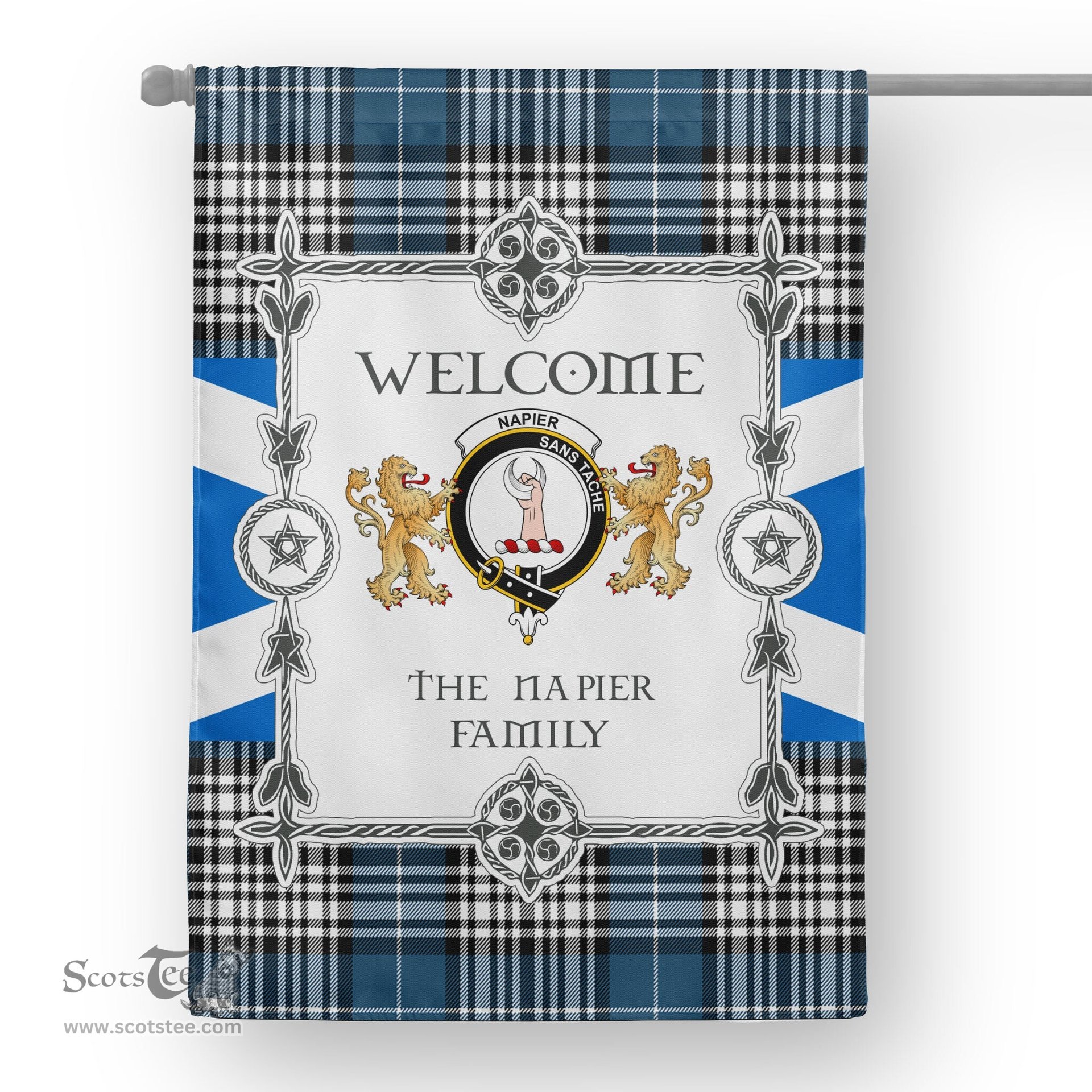 Scotstee Shop Napier Modern Tartan Garden Flag - Tartan Flag Clan Badge Scottish Tartan House Flag, tartan garden flag, Tartan Flag, Crest Garden Flag, Garden Flag, Ireland Garden Flag, Family Crest, Custom Flag, Custom Garden Flag, Ireland Custom Flag, clan tartan flags