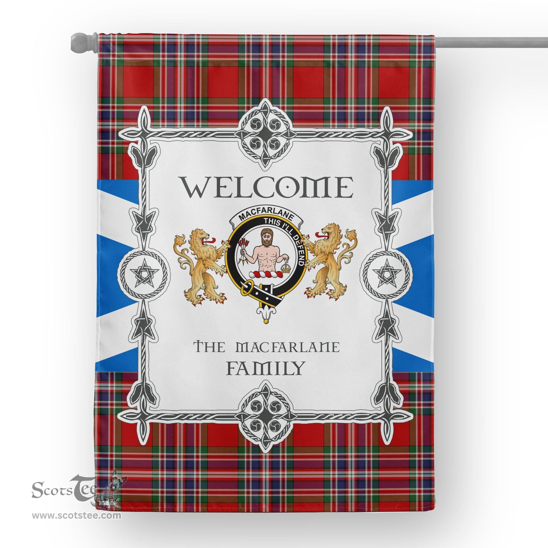 Scotstee Shop MacFarlane Tartan Garden Flag - Tartan Flag Clan Badge Scottish Tartan House Flag, tartan garden flag, Tartan Flag, Crest Garden Flag, Garden Flag, Ireland Garden Flag, Family Crest, Custom Flag, Custom Garden Flag, Ireland Custom Flag, clan tartan flags