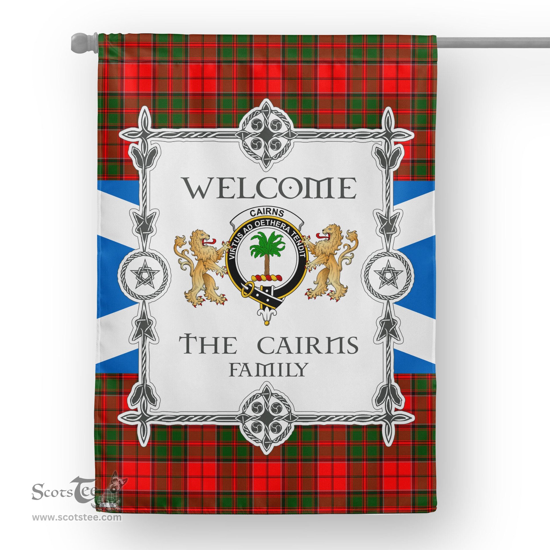 Scotstee Shop Cairns Tartan Garden Flag - Tartan Flag Clan Badge Scottish Tartan House Flag, tartan garden flag, Tartan Flag, Crest Garden Flag, Garden Flag, Ireland Garden Flag, Family Crest, Custom Flag, Custom Garden Flag, Ireland Custom Flag, clan tartan flags