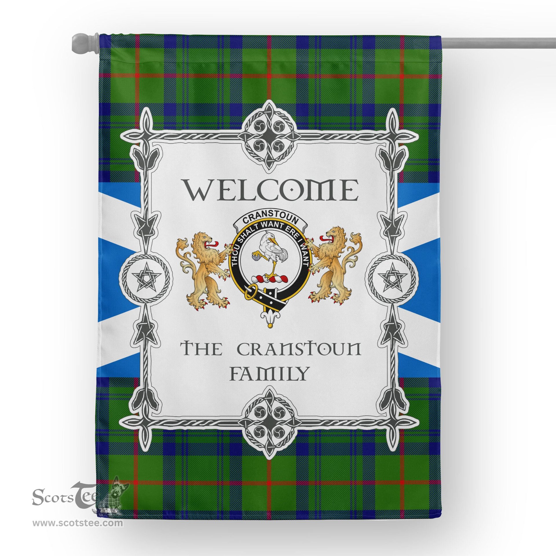 Scotstee Shop Cranstoun Hunting Tartan Garden Flag - Tartan Flag Clan Badge Scottish Tartan House Flag, tartan garden flag, Tartan Flag, Crest Garden Flag, Garden Flag, Ireland Garden Flag, Family Crest, Custom Flag, Custom Garden Flag, Ireland Custom Flag, clan tartan flags