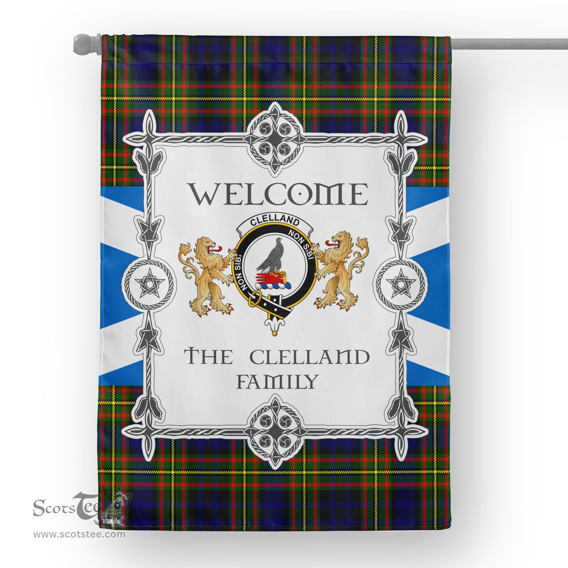 Scotstee Shop Clelland Tartan Garden Flag - Tartan Flag Clan Badge Scottish Tartan House Flag, tartan garden flag, Tartan Flag, Crest Garden Flag, Garden Flag, Ireland Garden Flag, Family Crest, Custom Flag, Custom Garden Flag, Ireland Custom Flag, clan tartan flags