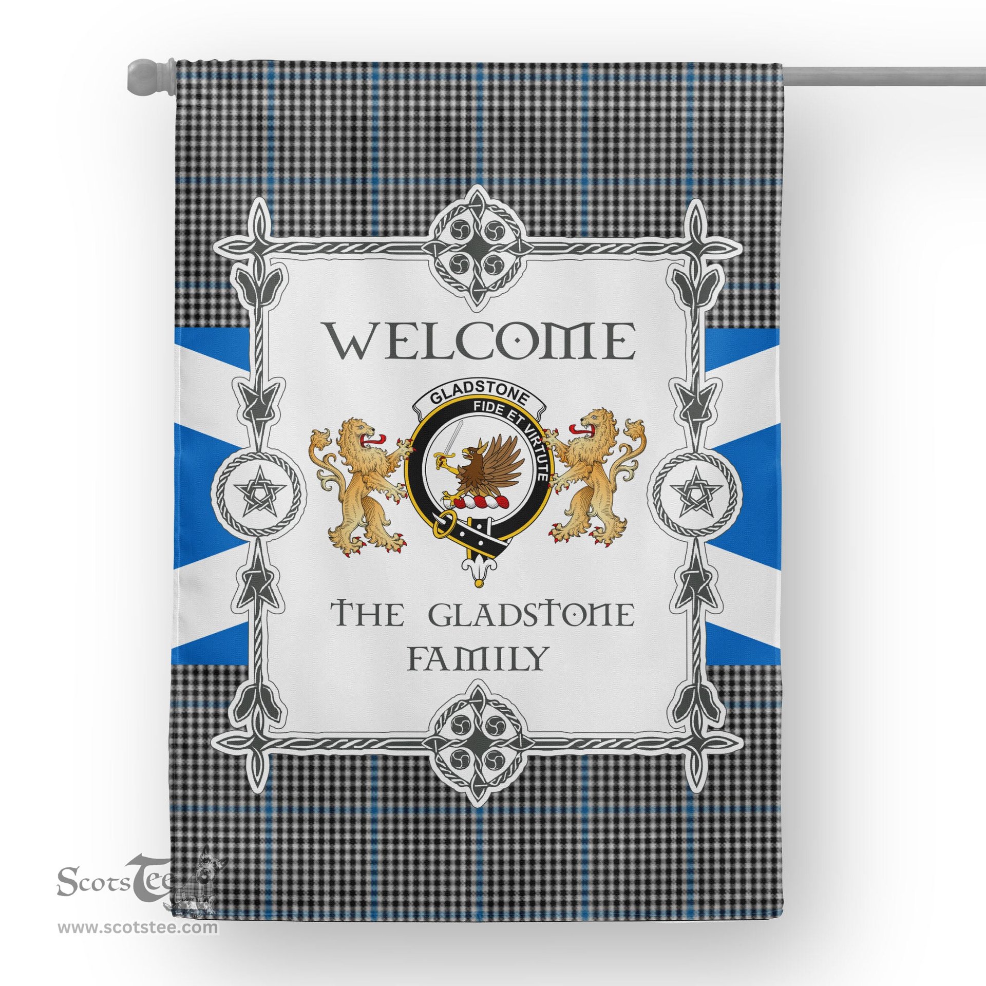 Scotstee Shop Gladstone Tartan Garden Flag - Tartan Flag Clan Badge Scottish Tartan House Flag, tartan garden flag, Tartan Flag, Crest Garden Flag, Garden Flag, Ireland Garden Flag, Family Crest, Custom Flag, Custom Garden Flag, Ireland Custom Flag, clan tartan flags