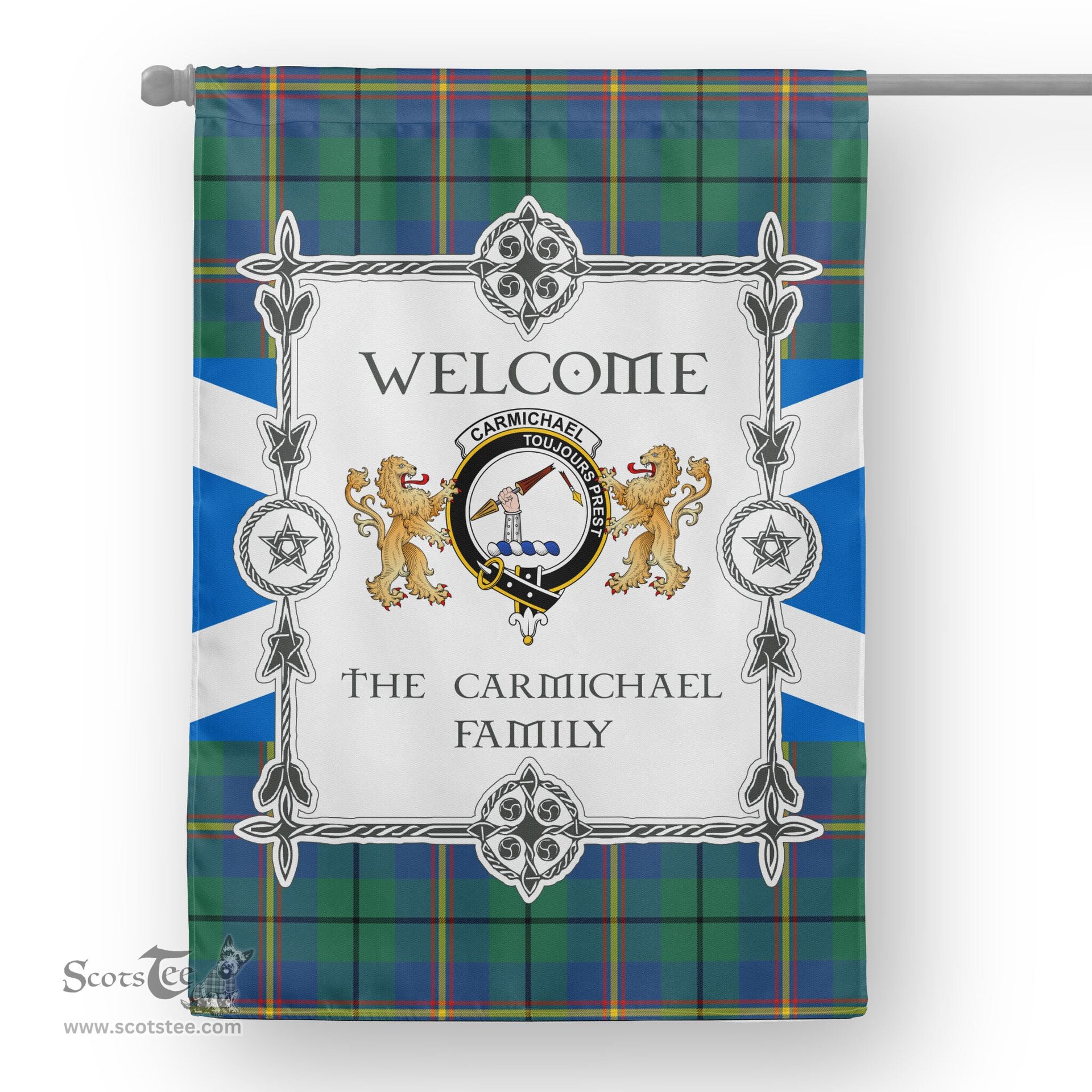 Scotstee Shop Carmichael Ancient Tartan Garden Flag - Tartan Flag Clan Badge Scottish Tartan House Flag, tartan garden flag, Tartan Flag, Crest Garden Flag, Garden Flag, Ireland Garden Flag, Family Crest, Custom Flag, Custom Garden Flag, Ireland Custom Flag, clan tartan flags