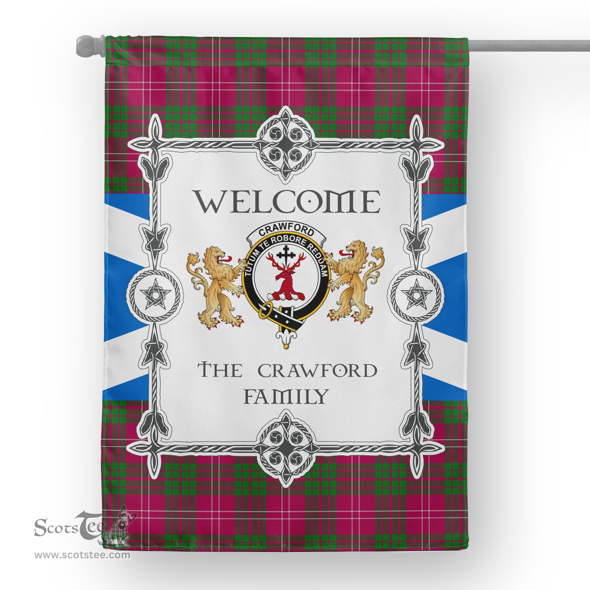 Scotstee Shop Crawford Tartan Garden Flag - Tartan Flag Clan Badge Scottish Tartan House Flag, tartan garden flag, Tartan Flag, Crest Garden Flag, Garden Flag, Ireland Garden Flag, Family Crest, Custom Flag, Custom Garden Flag, Ireland Custom Flag, clan tartan flags