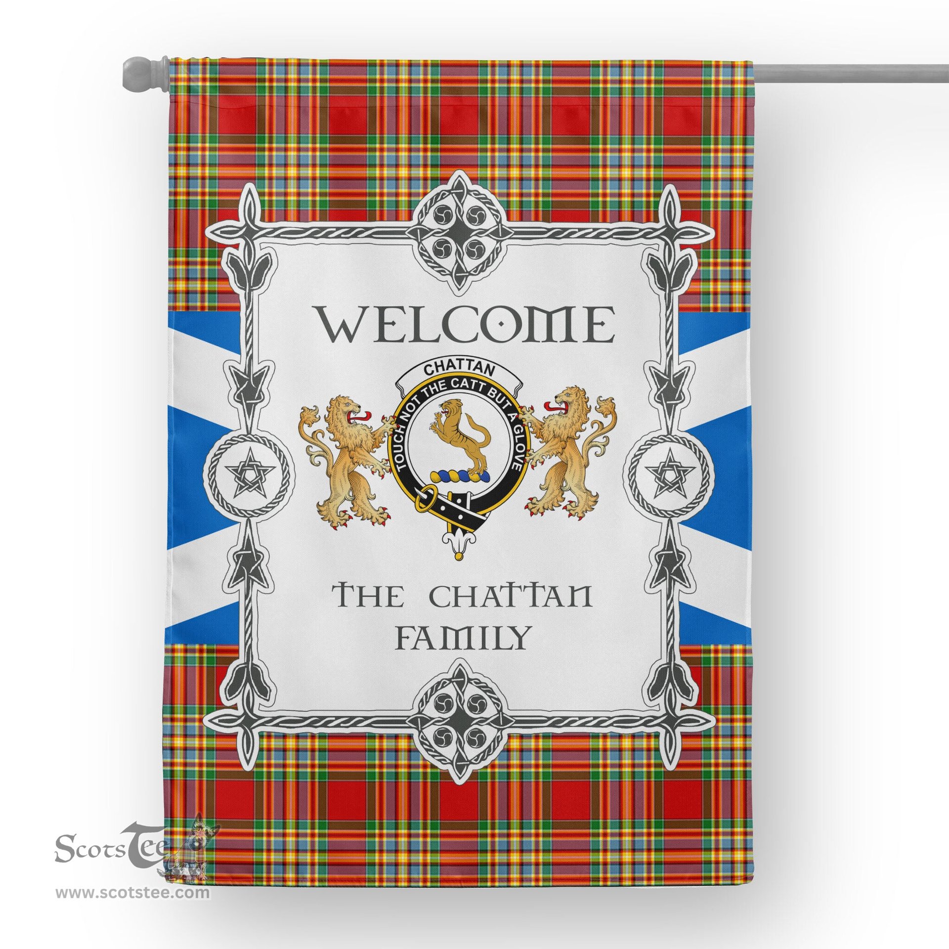 Scotstee Shop Chattan Tartan Garden Flag - Tartan Flag Clan Badge Scottish Tartan House Flag, tartan garden flag, Tartan Flag, Crest Garden Flag, Garden Flag, Ireland Garden Flag, Family Crest, Custom Flag, Custom Garden Flag, Ireland Custom Flag, clan tartan flags