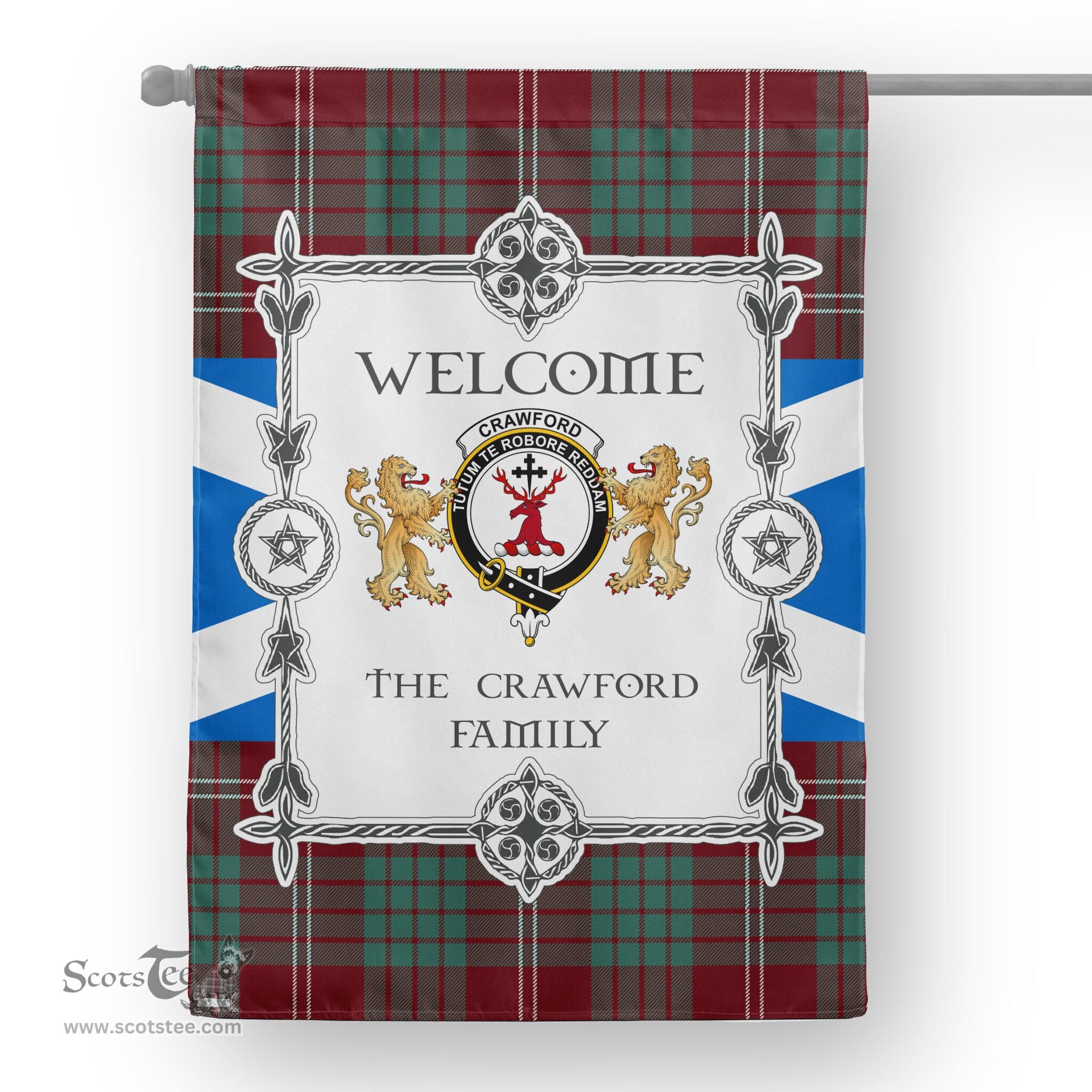 Scotstee Shop Crawford Modern Tartan Garden Flag - Tartan Flag Clan Badge Scottish Tartan House Flag, tartan garden flag, Tartan Flag, Crest Garden Flag, Garden Flag, Ireland Garden Flag, Family Crest, Custom Flag, Custom Garden Flag, Ireland Custom Flag, clan tartan flags