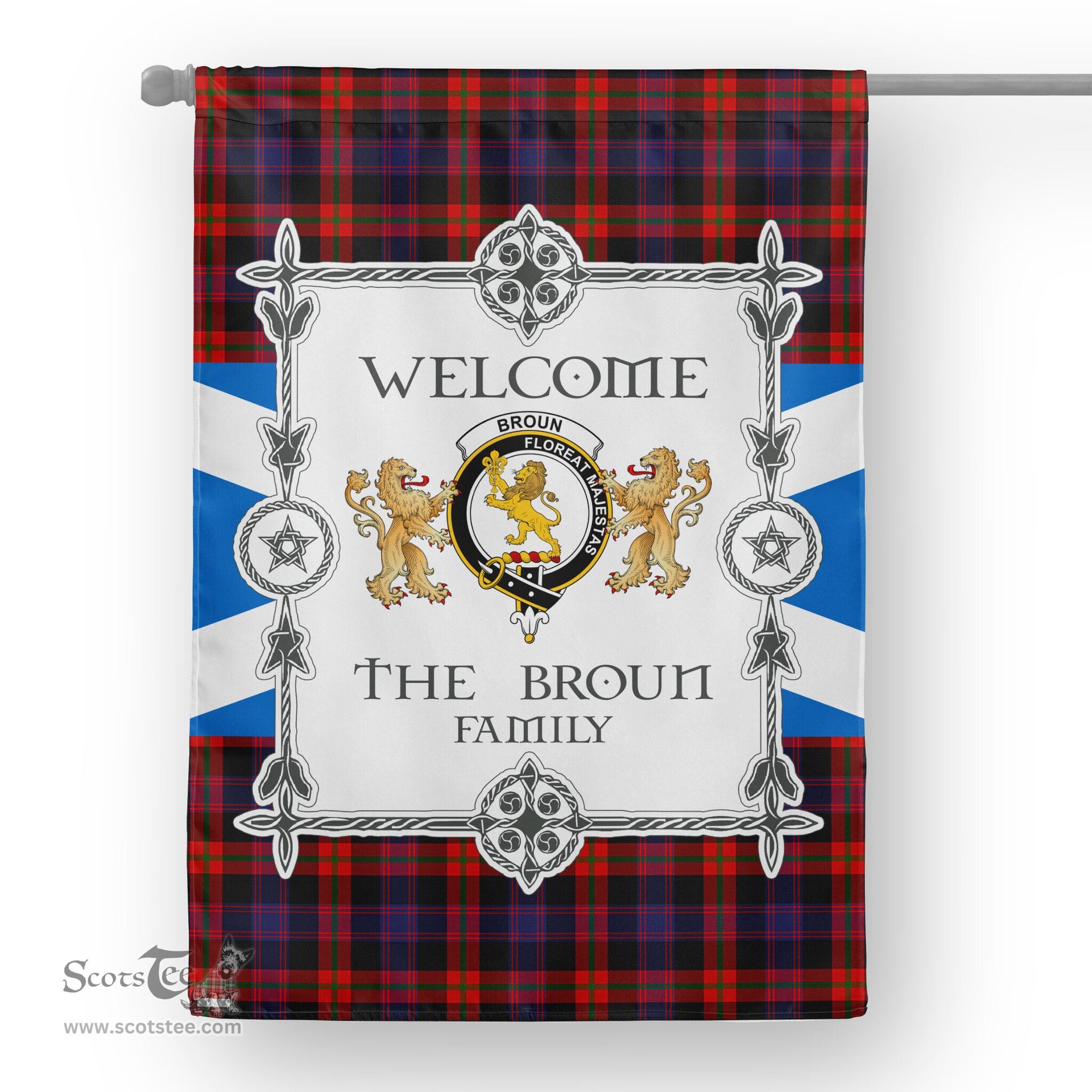 Scotstee Shop Broun Modern Tartan Garden Flag - Tartan Flag Clan Badge Scottish Tartan House Flag, tartan garden flag, Tartan Flag, Crest Garden Flag, Garden Flag, Ireland Garden Flag, Family Crest, Custom Flag, Custom Garden Flag, Ireland Custom Flag, clan tartan flags