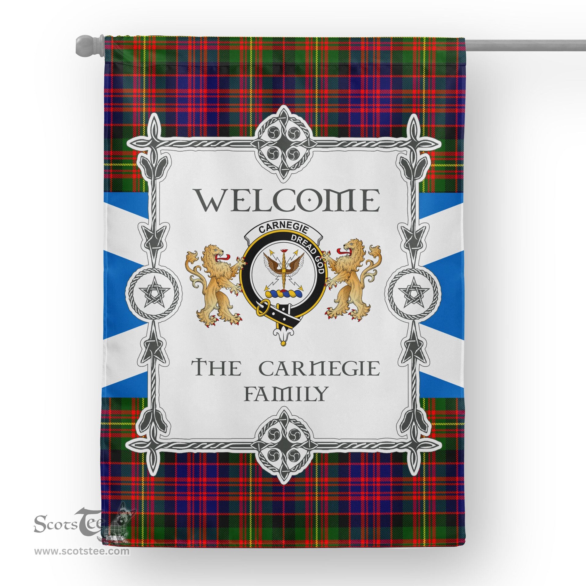 Scotstee Shop Carnegie Modern Tartan Garden Flag - Tartan Flag Clan Badge Scottish Tartan House Flag, tartan garden flag, Tartan Flag, Crest Garden Flag, Garden Flag, Ireland Garden Flag, Family Crest, Custom Flag, Custom Garden Flag, Ireland Custom Flag, clan tartan flags