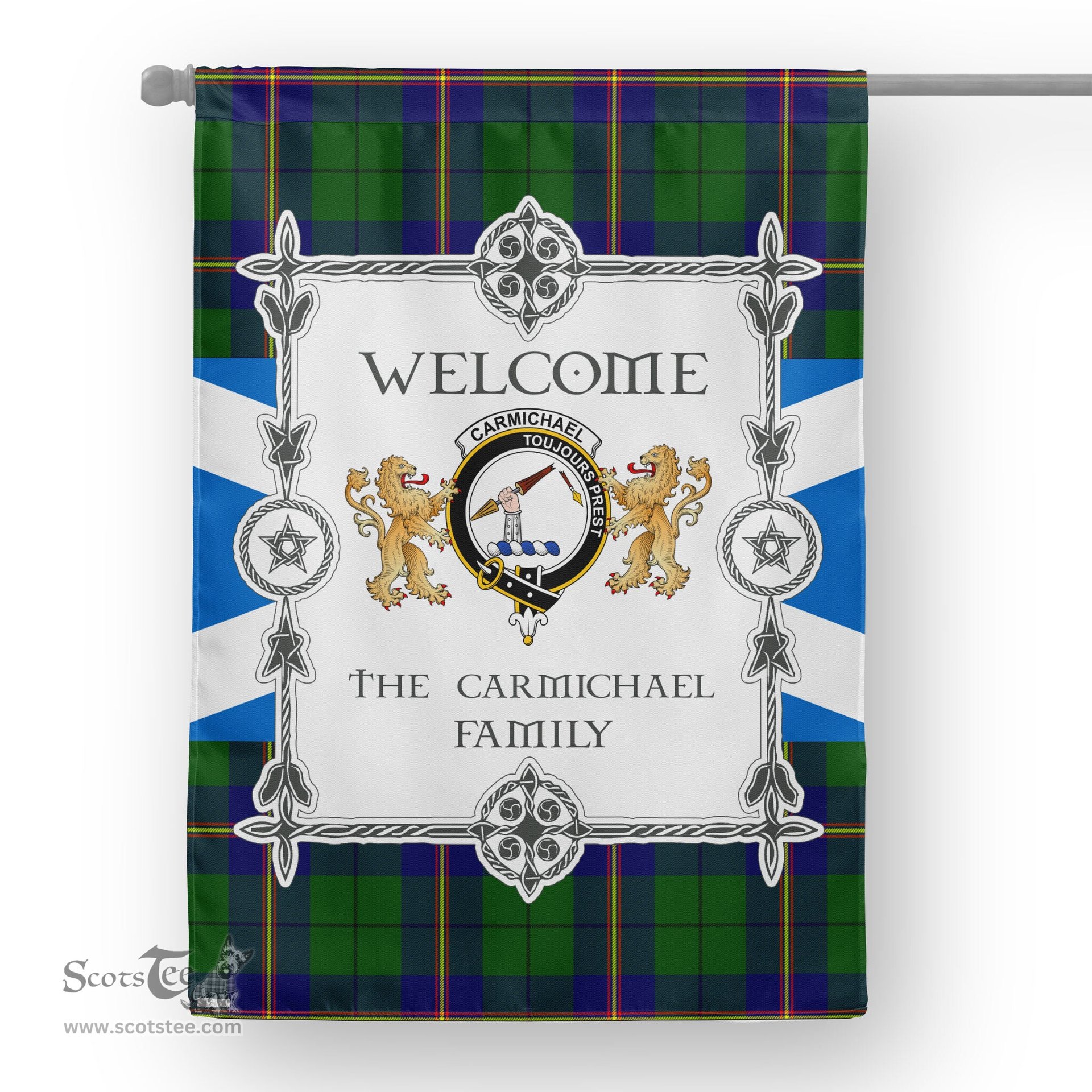Scotstee Shop Carmichael Modern Tartan Garden Flag - Tartan Flag Clan Badge Scottish Tartan House Flag, tartan garden flag, Tartan Flag, Crest Garden Flag, Garden Flag, Ireland Garden Flag, Family Crest, Custom Flag, Custom Garden Flag, Ireland Custom Flag, clan tartan flags