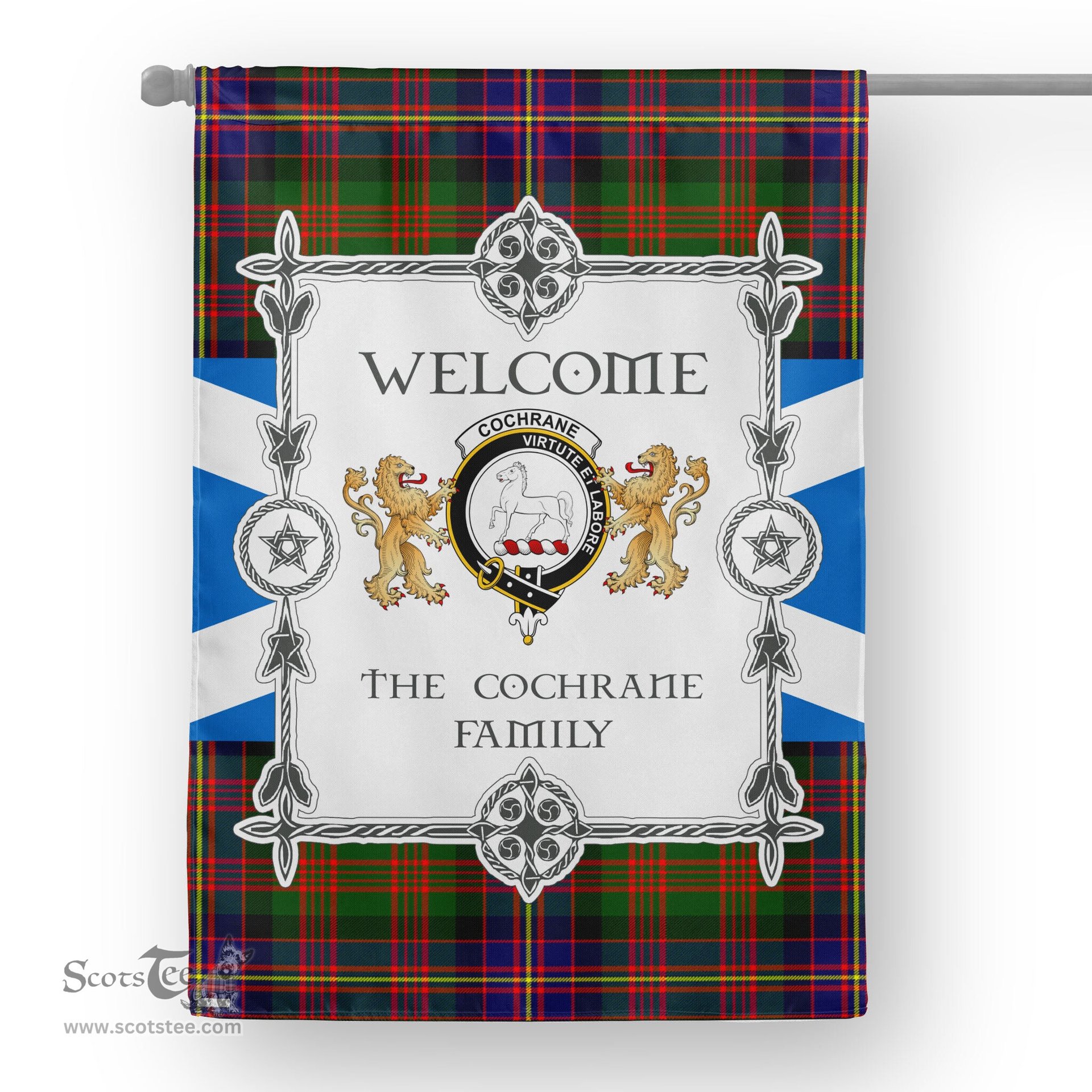 Scotstee Shop Cochrane Modern Tartan Garden Flag - Tartan Flag Clan Badge Scottish Tartan House Flag, tartan garden flag, Tartan Flag, Crest Garden Flag, Garden Flag, Ireland Garden Flag, Family Crest, Custom Flag, Custom Garden Flag, Ireland Custom Flag, clan tartan flags
