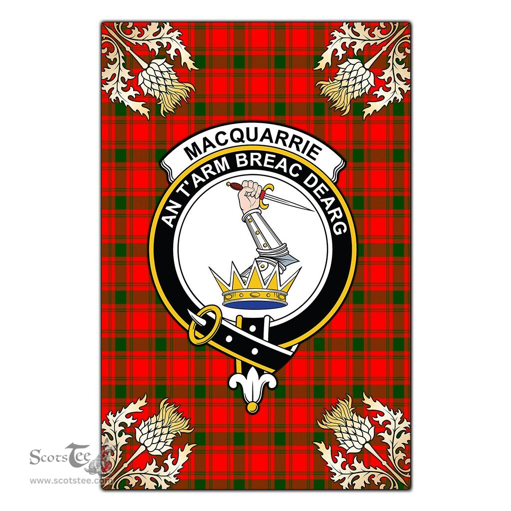 Scotstee Shop MacQuarrie Modern Clan Crest Gold Thistle New Garden Flag, buffalo plaid garden flag,scottish clan flags,scottish clan flags uk,scottish family crest flags,scottish flag tartans,Scottish Tartan House Flag,Tartan Clan Flag,tartan day flag,Tartan Garden Flag,Clan Badge Tartan Flag,clan tartan flag,green tartan flag, scottish family crest flags,scottish clan flags,scottish clan flags uk,scottish family crest flags,scottish flag tartans,scottish tartan flag,tartan army flag