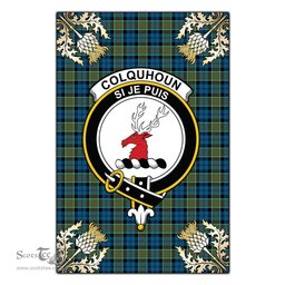 Scotstee Shop Colquhoun Ancient Clan Crest Gold Thistle New Garden Flag, buffalo plaid garden flag,scottish clan flags,scottish clan flags uk,scottish family crest flags,scottish flag tartans,Scottish Tartan House Flag,Tartan Clan Flag,tartan day flag,Tartan Garden Flag,Clan Badge Tartan Flag,clan tartan flag,green tartan flag, scottish family crest flags,scottish clan flags,scottish clan flags uk,scottish family crest flags,scottish flag tartans,scottish tartan flag,tartan army flag