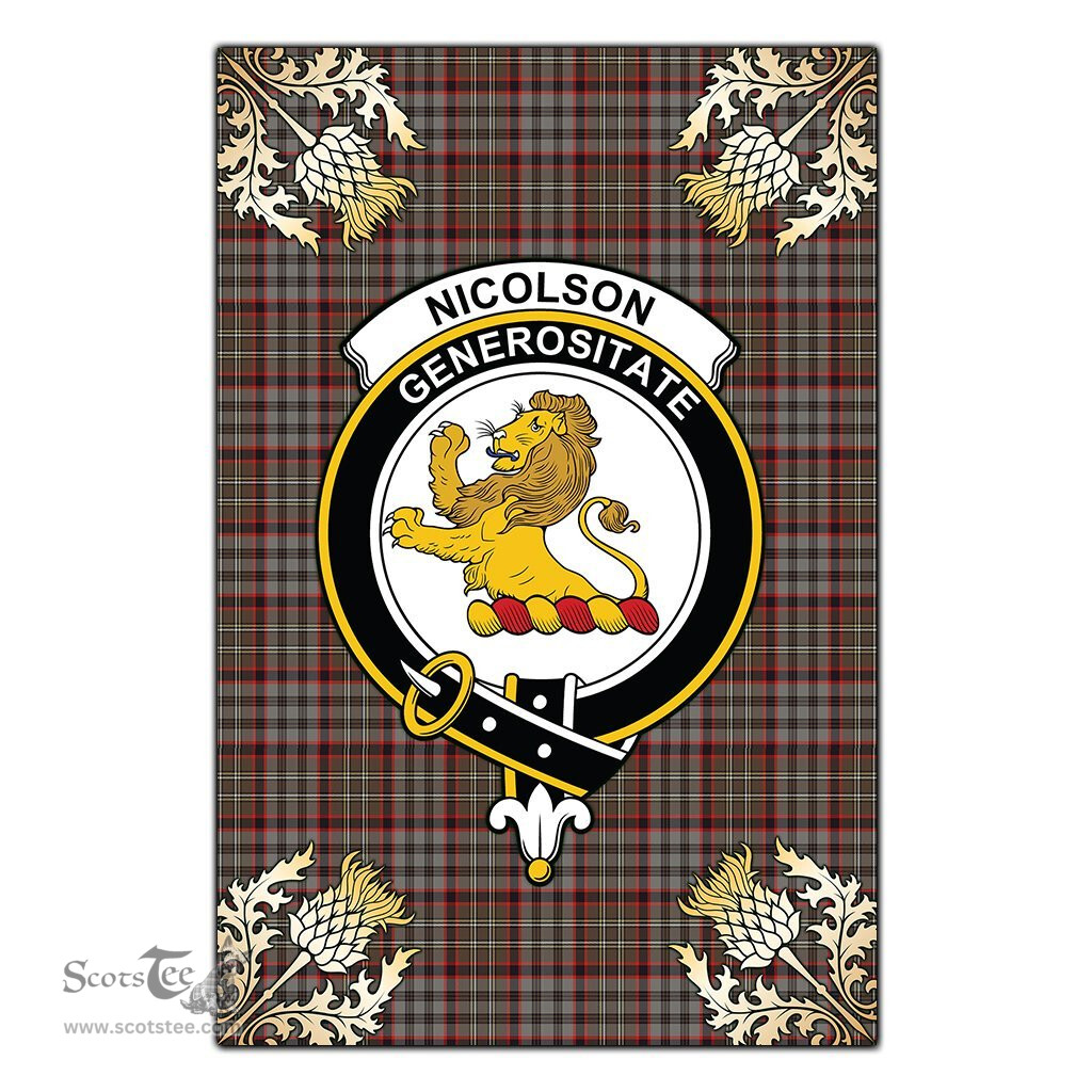 Scotstee Shop Nicolson Hunting Weathered Clan Crest Gold Thistle New Garden Flag, buffalo plaid garden flag,scottish clan flags,scottish clan flags uk,scottish family crest flags,scottish flag tartans,Scottish Tartan House Flag,Tartan Clan Flag,tartan day flag,Tartan Garden Flag,Clan Badge Tartan Flag,clan tartan flag,green tartan flag, scottish family crest flags,scottish clan flags,scottish clan flags uk,scottish family crest flags,scottish flag tartans,scottish tartan flag,tartan army flag