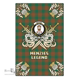 Scotstee Shop - Scotstee Shop Menzies Green Ancient Clan Crest Golf Courage Gold Thistle Tartan Garden Flag