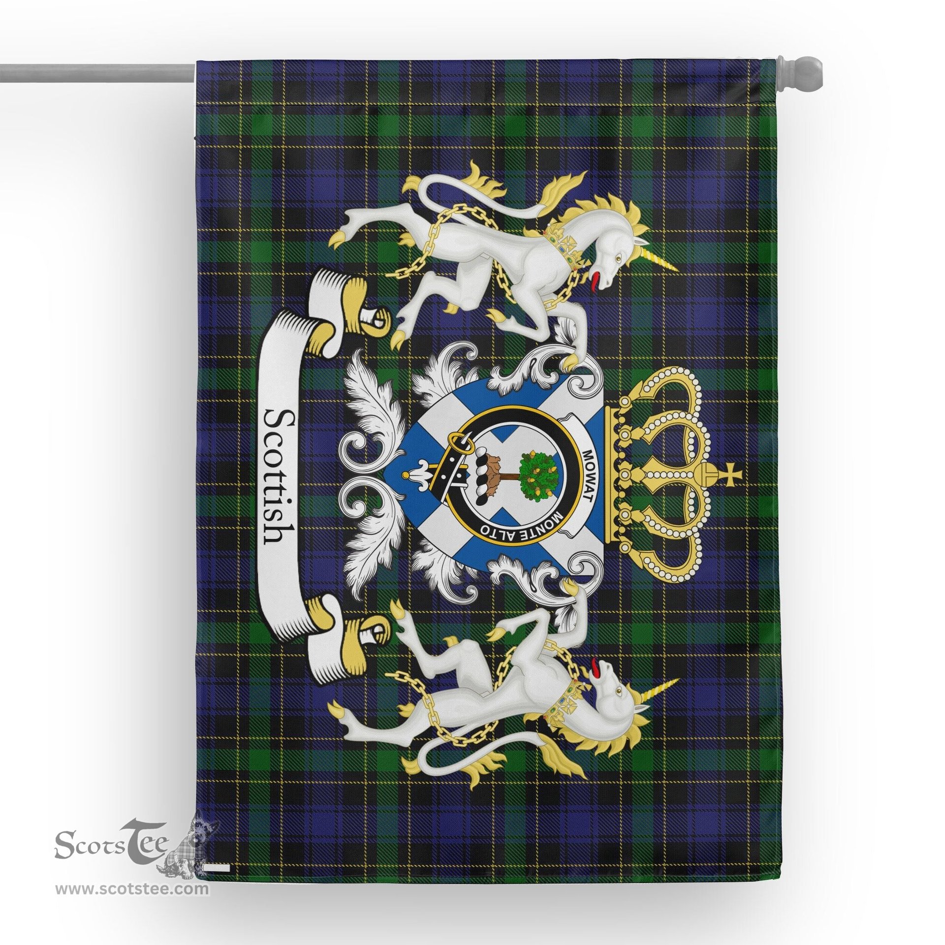 Scotstee Shop Tartan House Flag - Mowat Tartan Flag Clan Badge With Lion Scottish, Tartan Garden Flag, Tartan Flag, Tartan House Flag, Plaid Flag, Christmas Plaid Flag