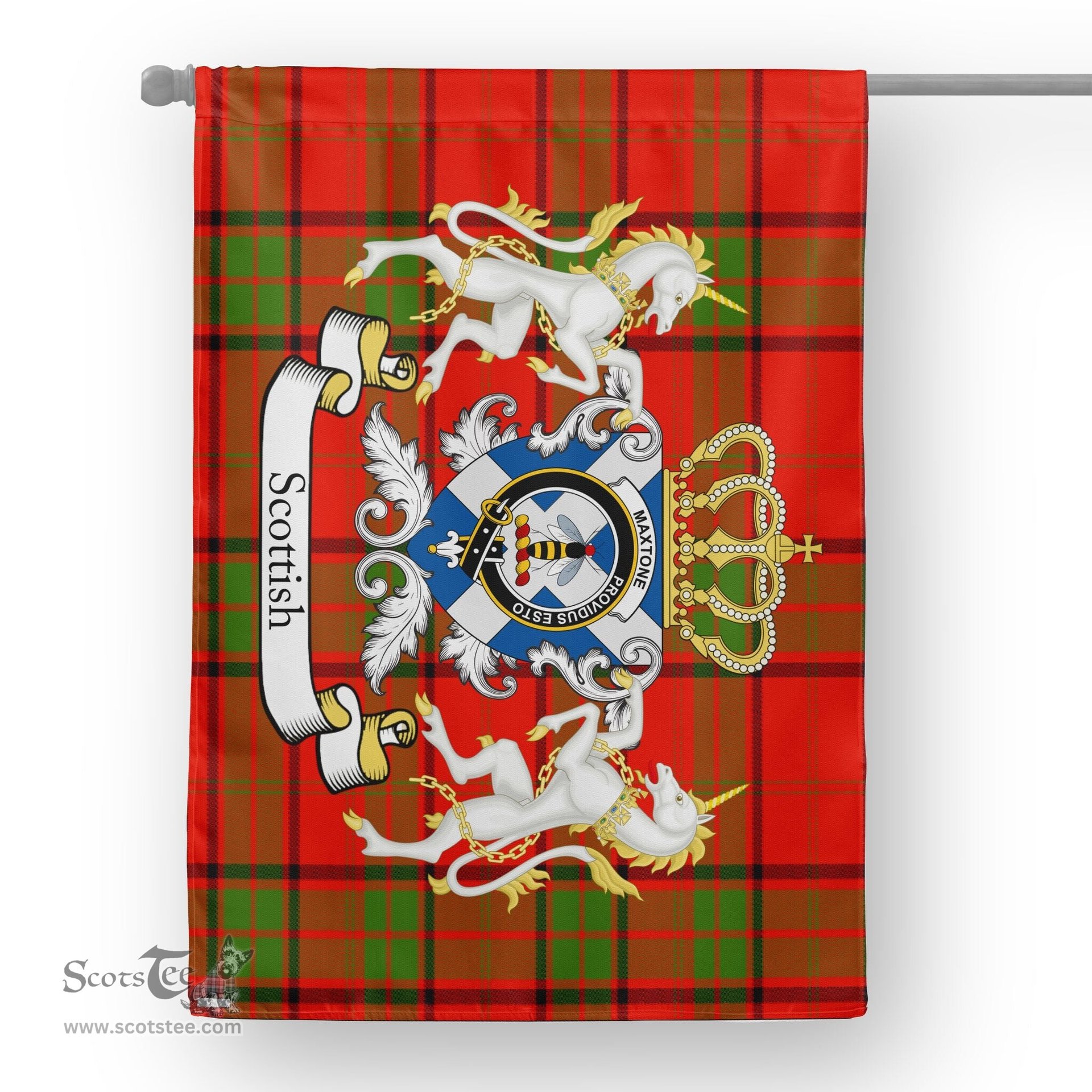 Scotstee Shop Tartan House Flag - Maxtone Tartan Flag Clan Badge With Lion Scottish, Tartan Garden Flag, Tartan Flag, Tartan House Flag, Plaid Flag, Christmas Plaid Flag