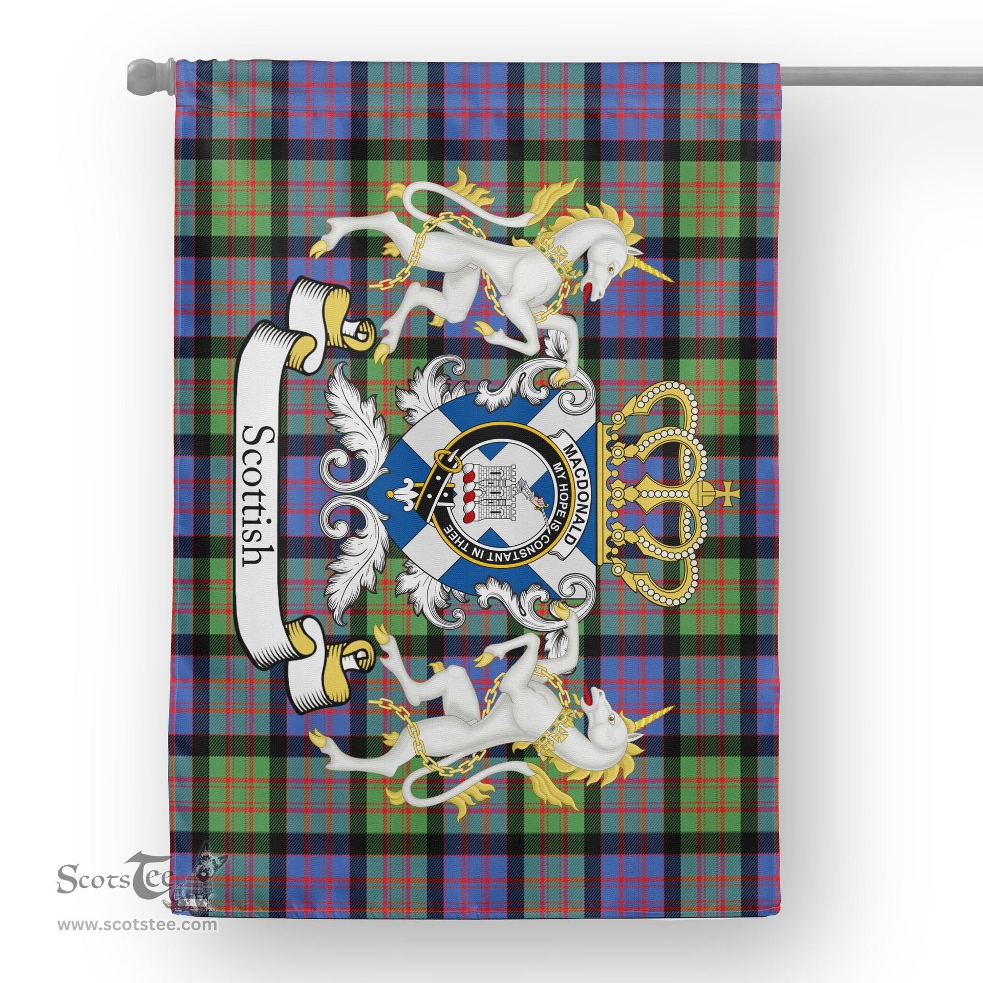 Scotstee Shop Tartan House Flag - Macdonalds Of Ranald Tartan Flag Clan Badge With Lion Scottish, Tartan Garden Flag, Tartan Flag, Tartan House Flag, Plaid Flag, Christmas Plaid Flag
