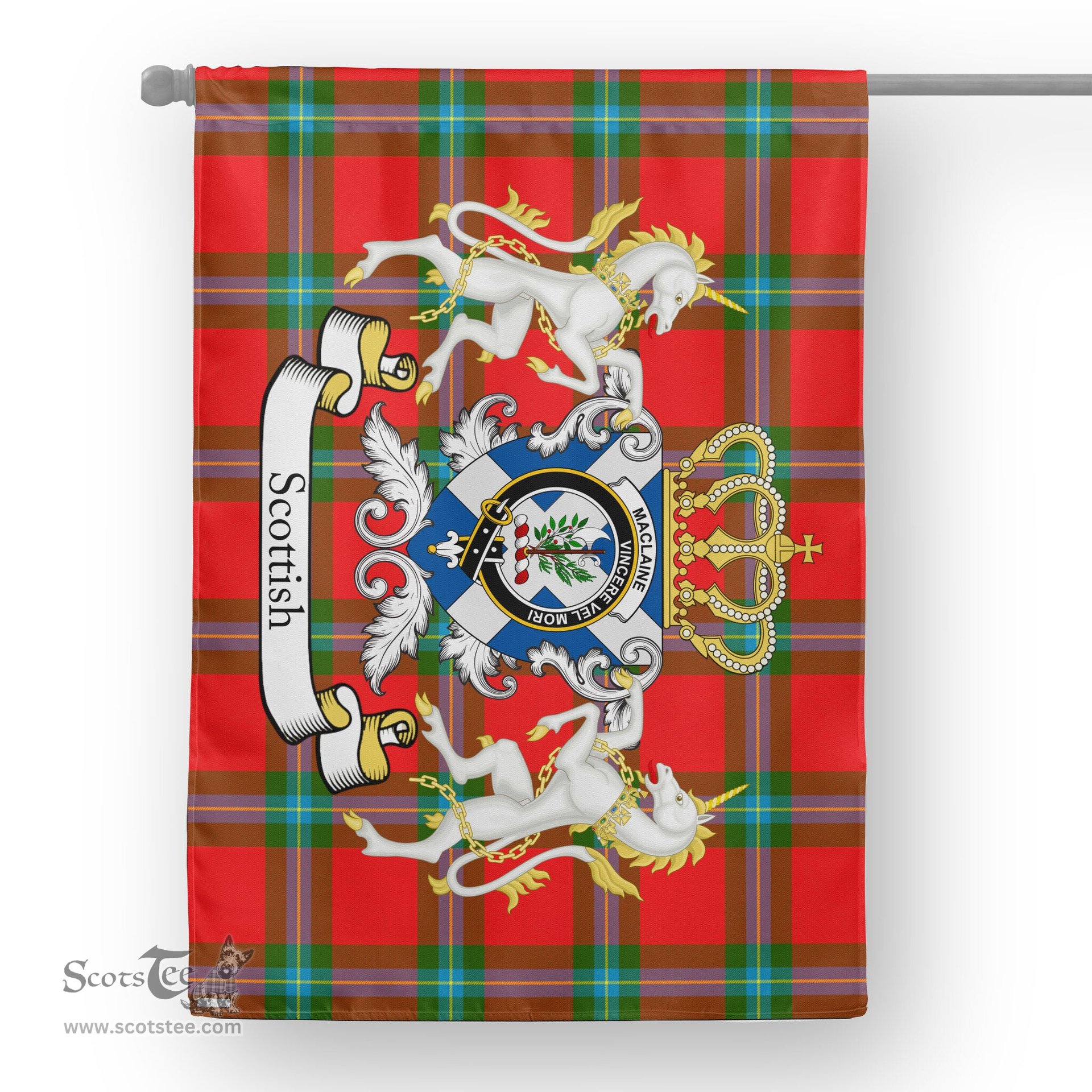 Scotstee Shop Tartan House Flag - MacLaine of Lochbuie Tartan Flag Clan Badge With Lion Scottish, Tartan Garden Flag, Tartan Flag, Tartan House Flag, Plaid Flag, Christmas Plaid Flag