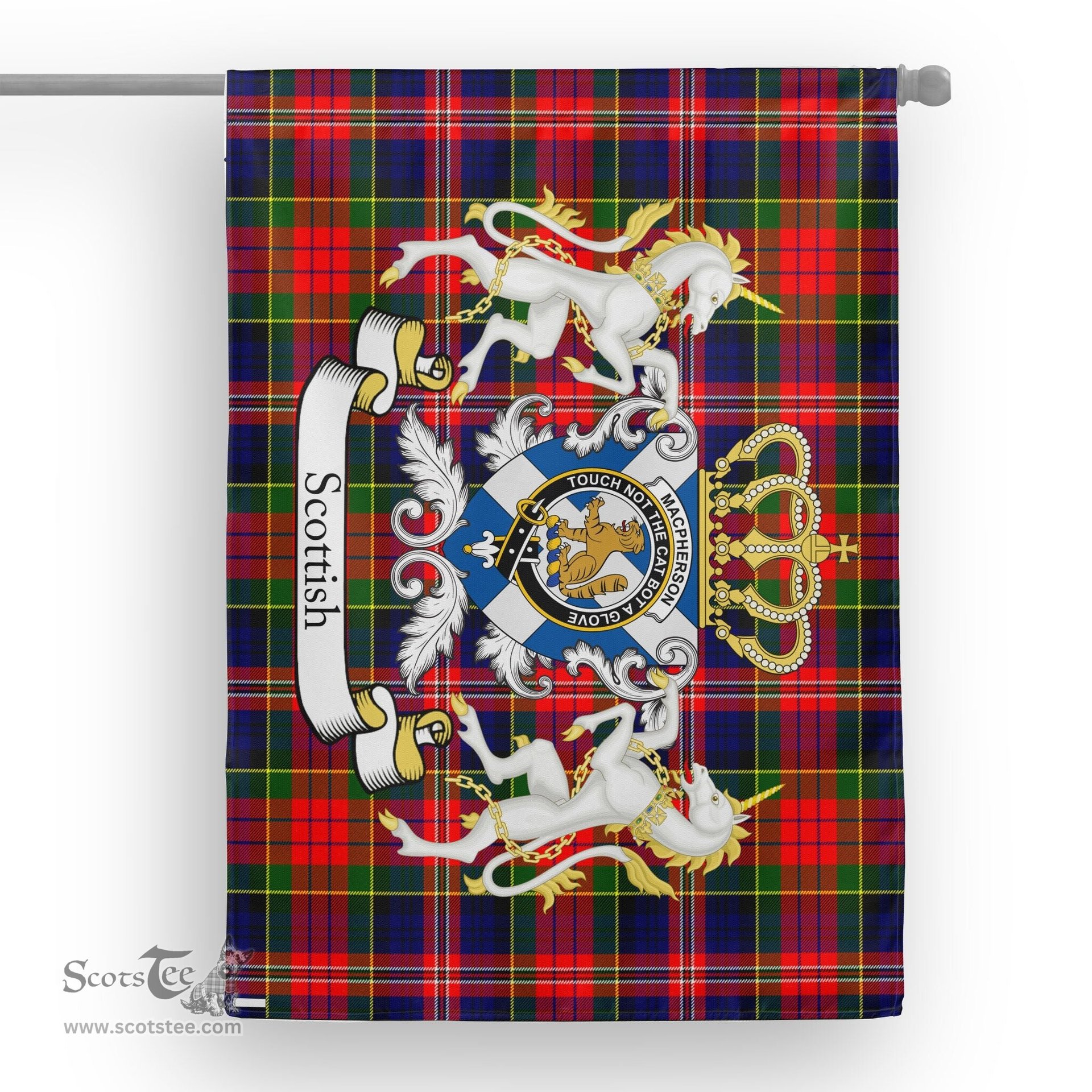 Scotstee Shop Tartan House Flag - MacPherson Tartan Flag Clan Badge With Lion Scottish, Tartan Garden Flag, Tartan Flag, Tartan House Flag, Plaid Flag, Christmas Plaid Flag