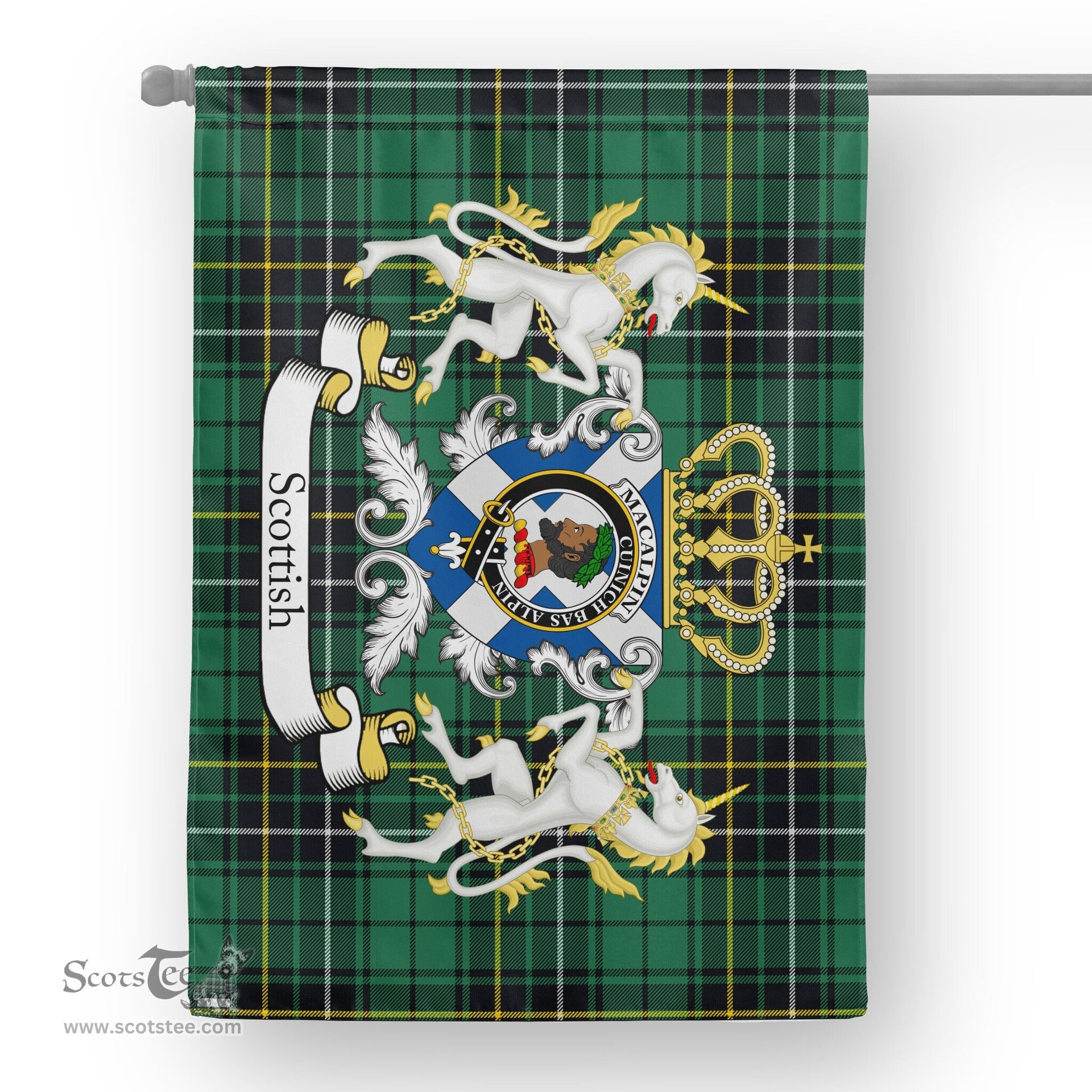 Scotstee Shop Tartan House Flag - MacAlpine Tartan Flag Clan Badge With Lion Scottish, Tartan Garden Flag, Tartan Flag, Tartan House Flag, Plaid Flag, Christmas Plaid Flag