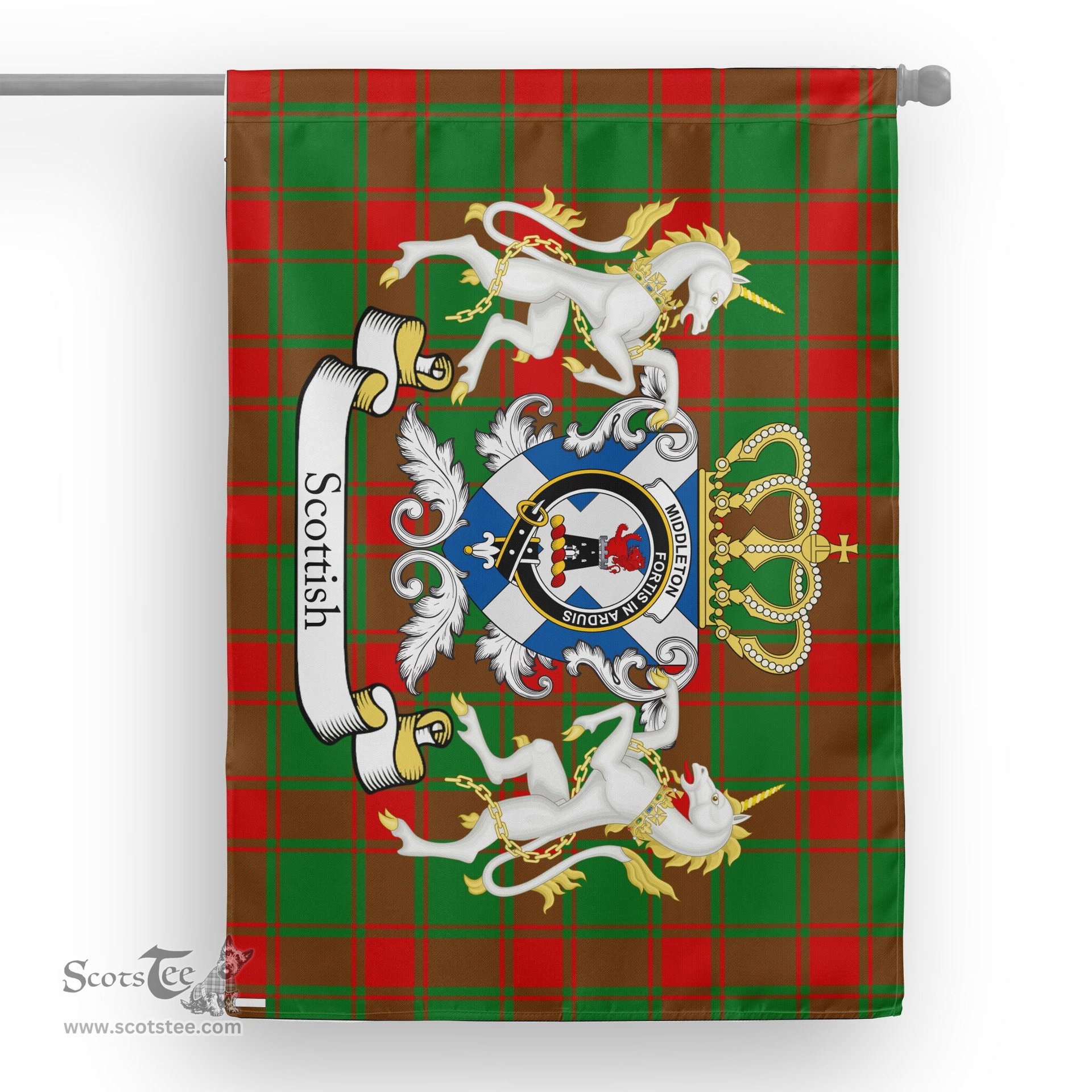 Scotstee Shop Tartan House Flag - Middleton Tartan Flag Clan Badge With Lion Scottish, Tartan Garden Flag, Tartan Flag, Tartan House Flag, Plaid Flag, Christmas Plaid Flag
