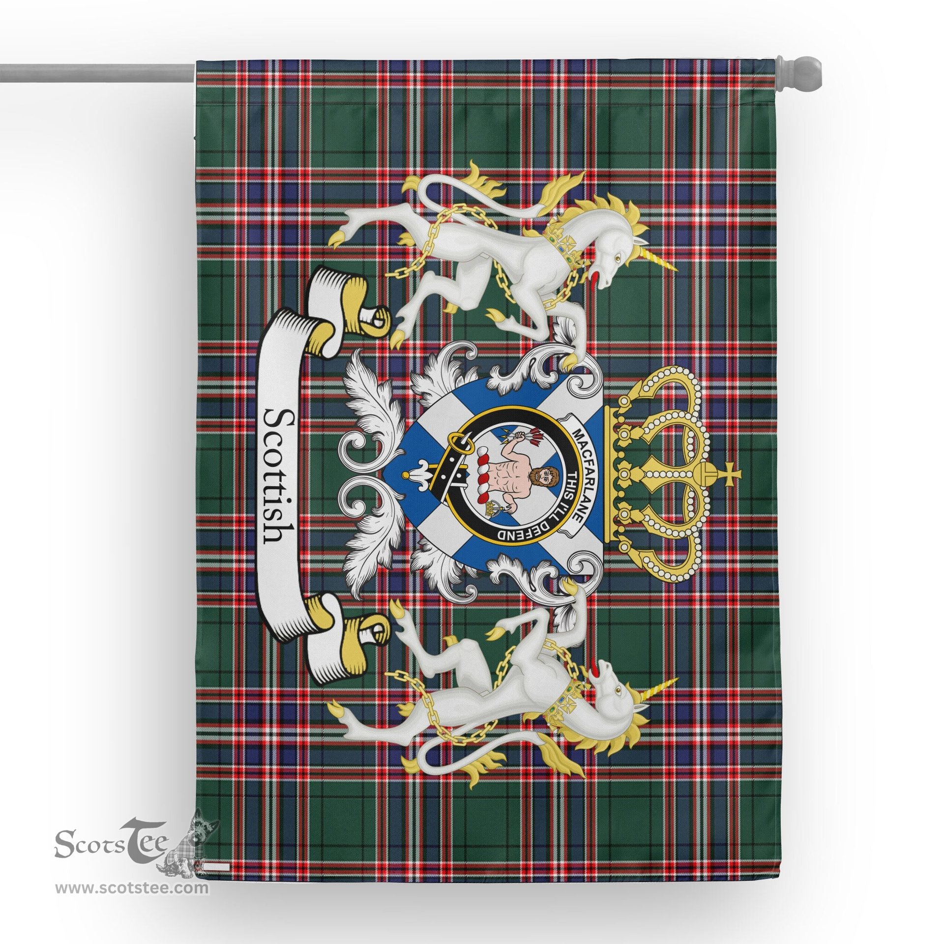 Scotstee Shop Tartan House Flag - MacFarlane Tartan Flag Clan Badge With Lion Scottish, Tartan Garden Flag, Tartan Flag, Tartan House Flag, Plaid Flag, Christmas Plaid Flag