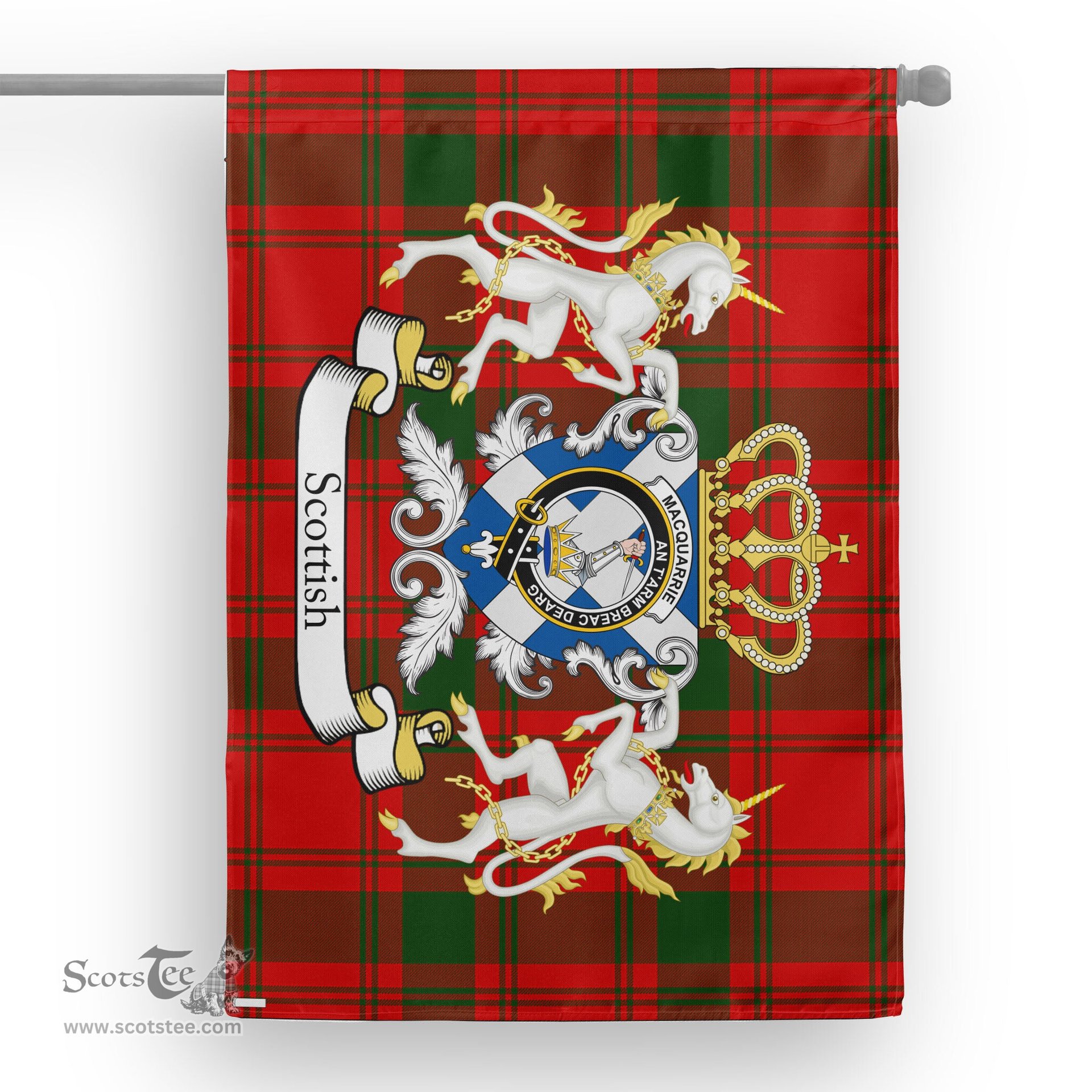 Scotstee Shop Tartan House Flag - MacQuarrie Tartan Flag Clan Badge With Lion Scottish, Tartan Garden Flag, Tartan Flag, Tartan House Flag, Plaid Flag, Christmas Plaid Flag