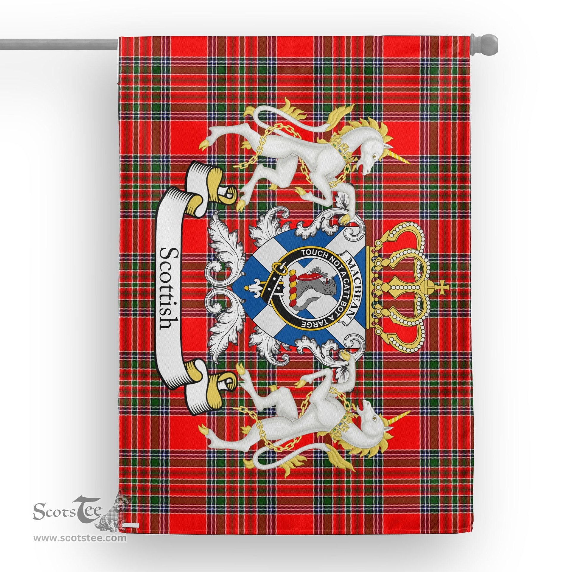 Scotstee Shop Tartan House Flag - MacBean Tartan Flag Clan Badge With Lion Scottish, Tartan Garden Flag, Tartan Flag, Tartan House Flag, Plaid Flag, Christmas Plaid Flag