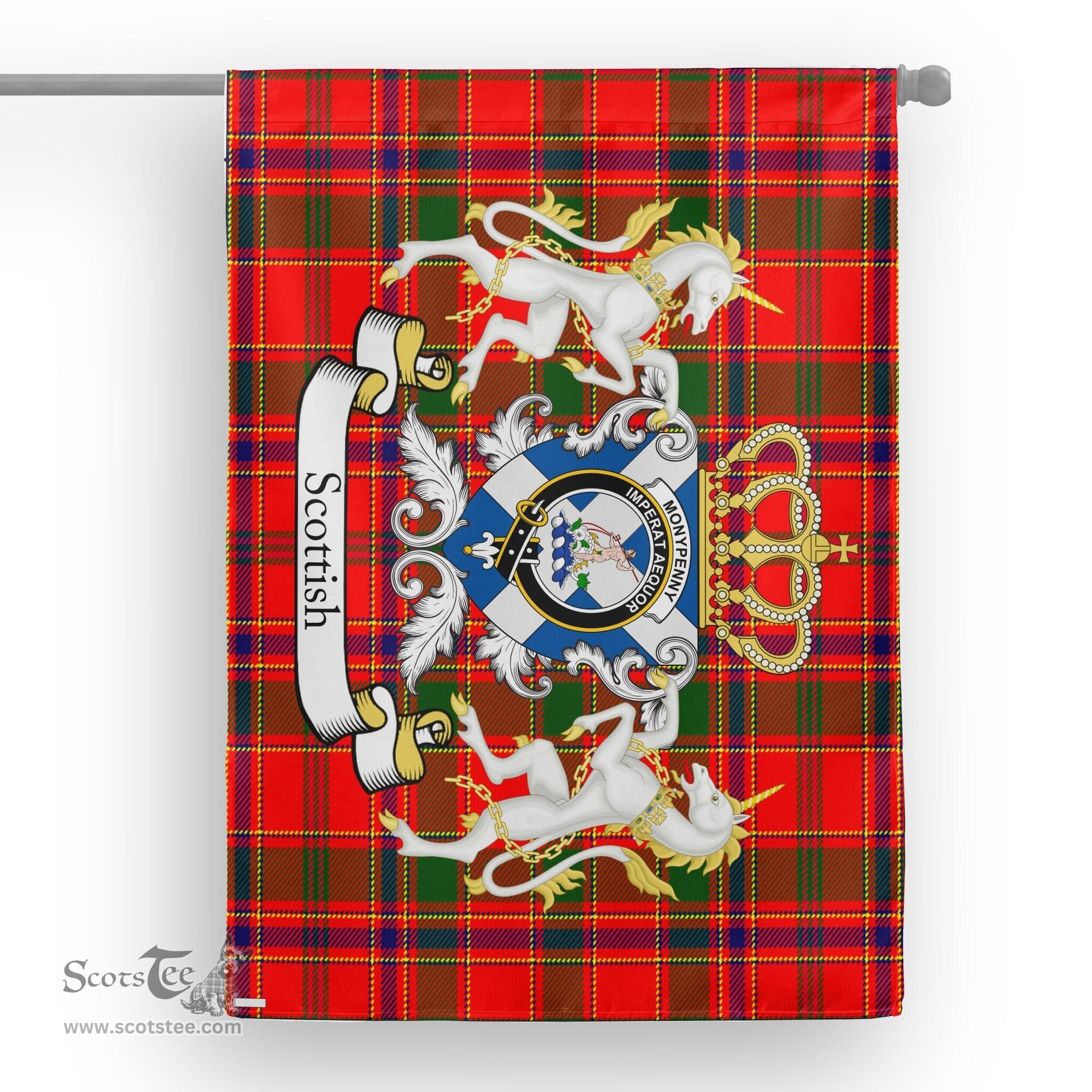 Scotstee Shop Tartan House Flag - Monypenny Tartan Flag Clan Badge With Lion Scottish, Tartan Garden Flag, Tartan Flag, Tartan House Flag, Plaid Flag, Christmas Plaid Flag