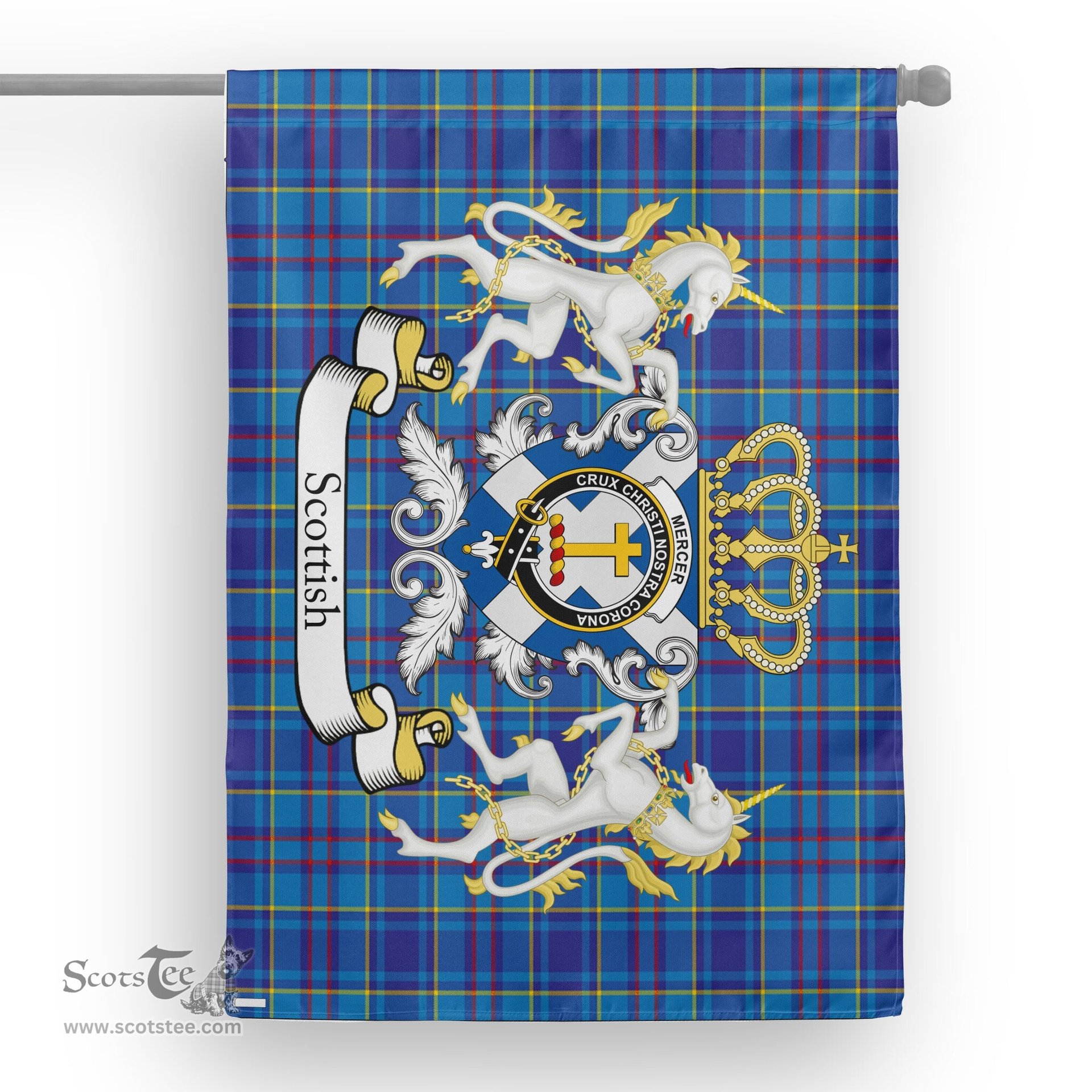 Scotstee Shop Tartan House Flag - Mercer Tartan Flag Clan Badge With Lion Scottish, Tartan Garden Flag, Tartan Flag, Tartan House Flag, Plaid Flag, Christmas Plaid Flag