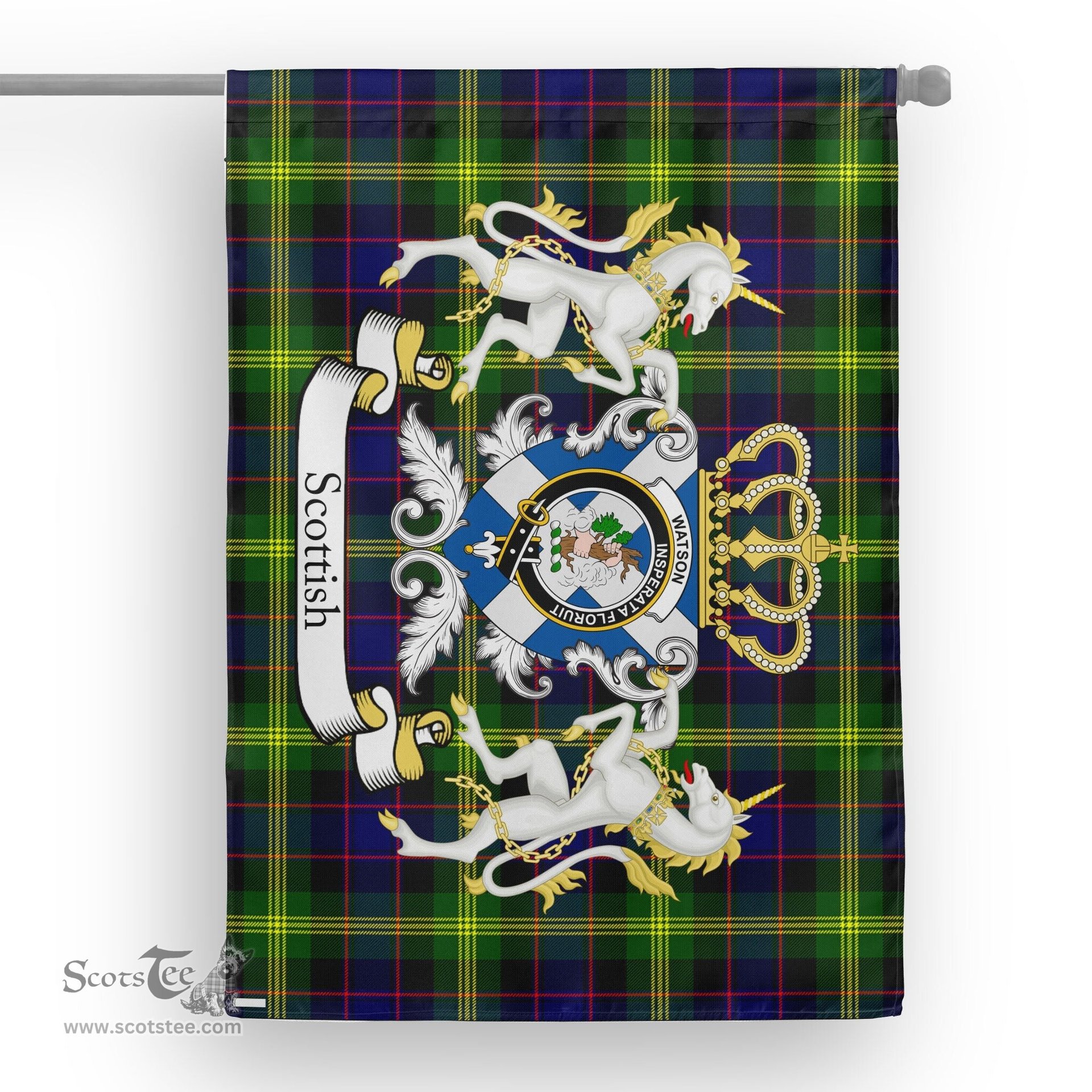 Scotstee Shop Tartan House Flag - Watson Tartan Flag Clan Badge With Lion Scottish, Tartan Garden Flag, Tartan Flag, Tartan House Flag, Plaid Flag, Christmas Plaid Flag