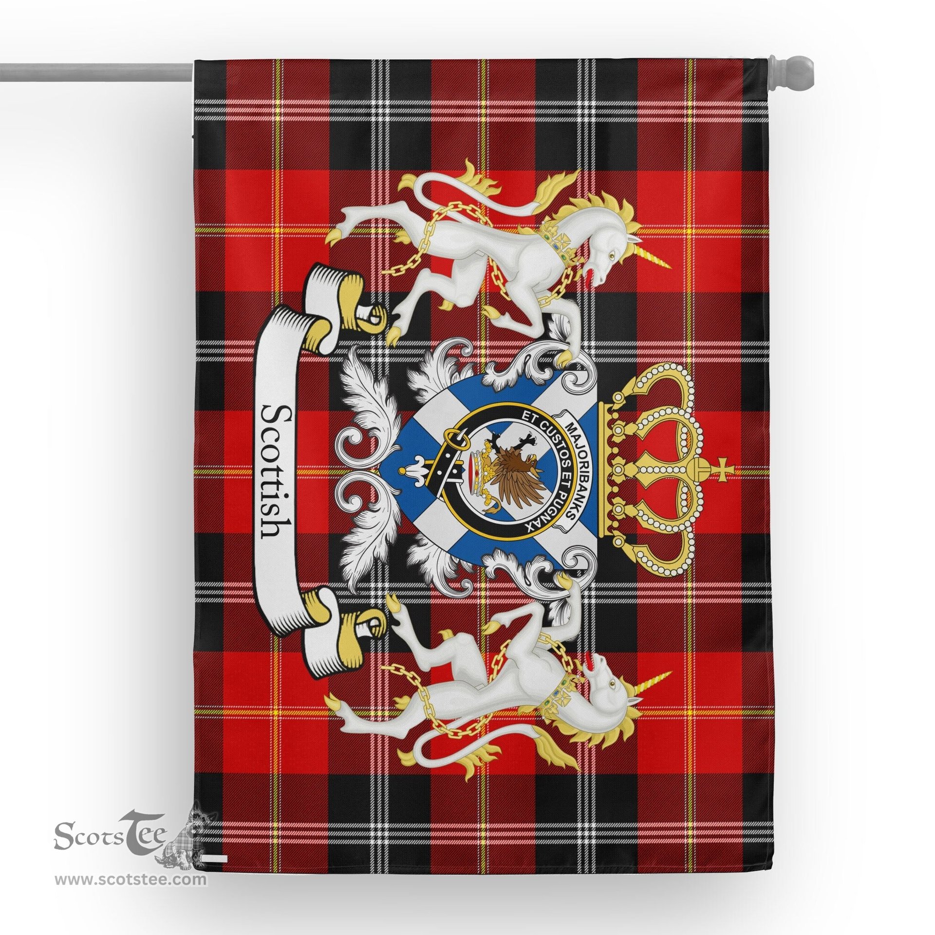 Scotstee Shop Tartan House Flag - Marjoribanks Tartan Flag Clan Badge With Lion Scottish, Tartan Garden Flag, Tartan Flag, Tartan House Flag, Plaid Flag, Christmas Plaid Flag