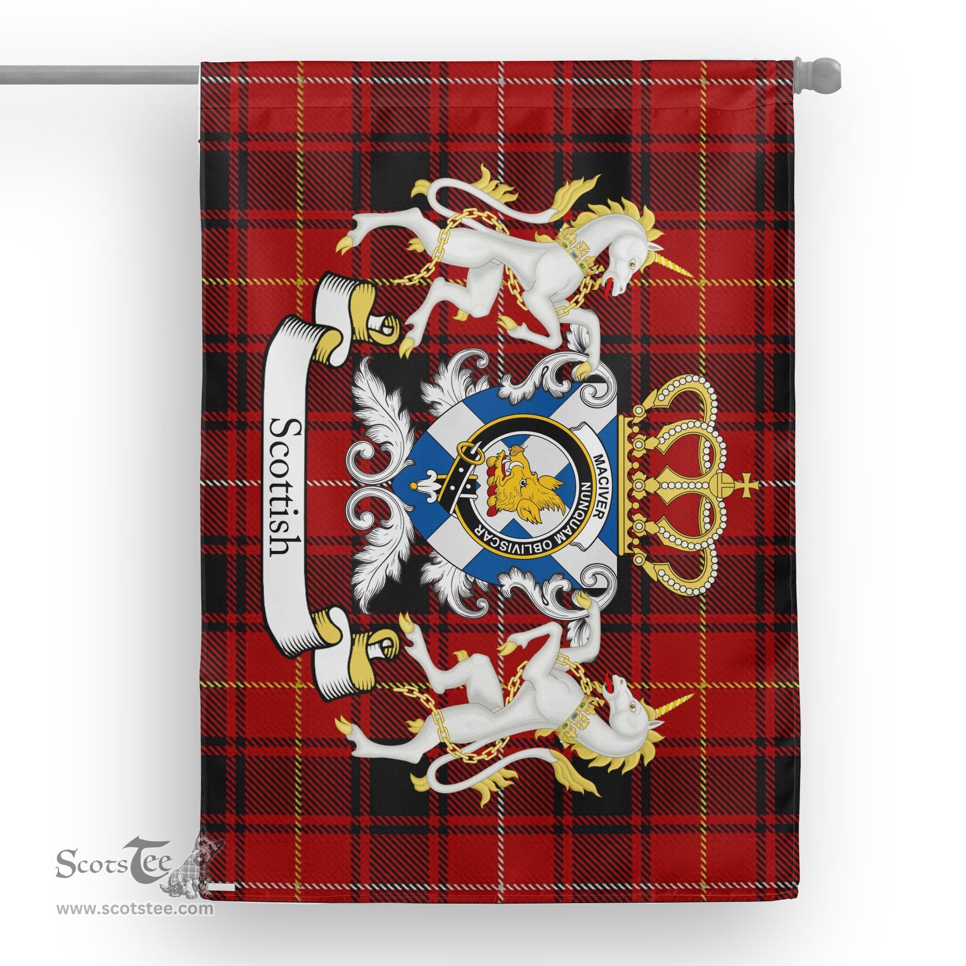 Scotstee Shop Tartan House Flag - MacIver Tartan Flag Clan Badge With Lion Scottish, Tartan Garden Flag, Tartan Flag, Tartan House Flag, Plaid Flag, Christmas Plaid Flag