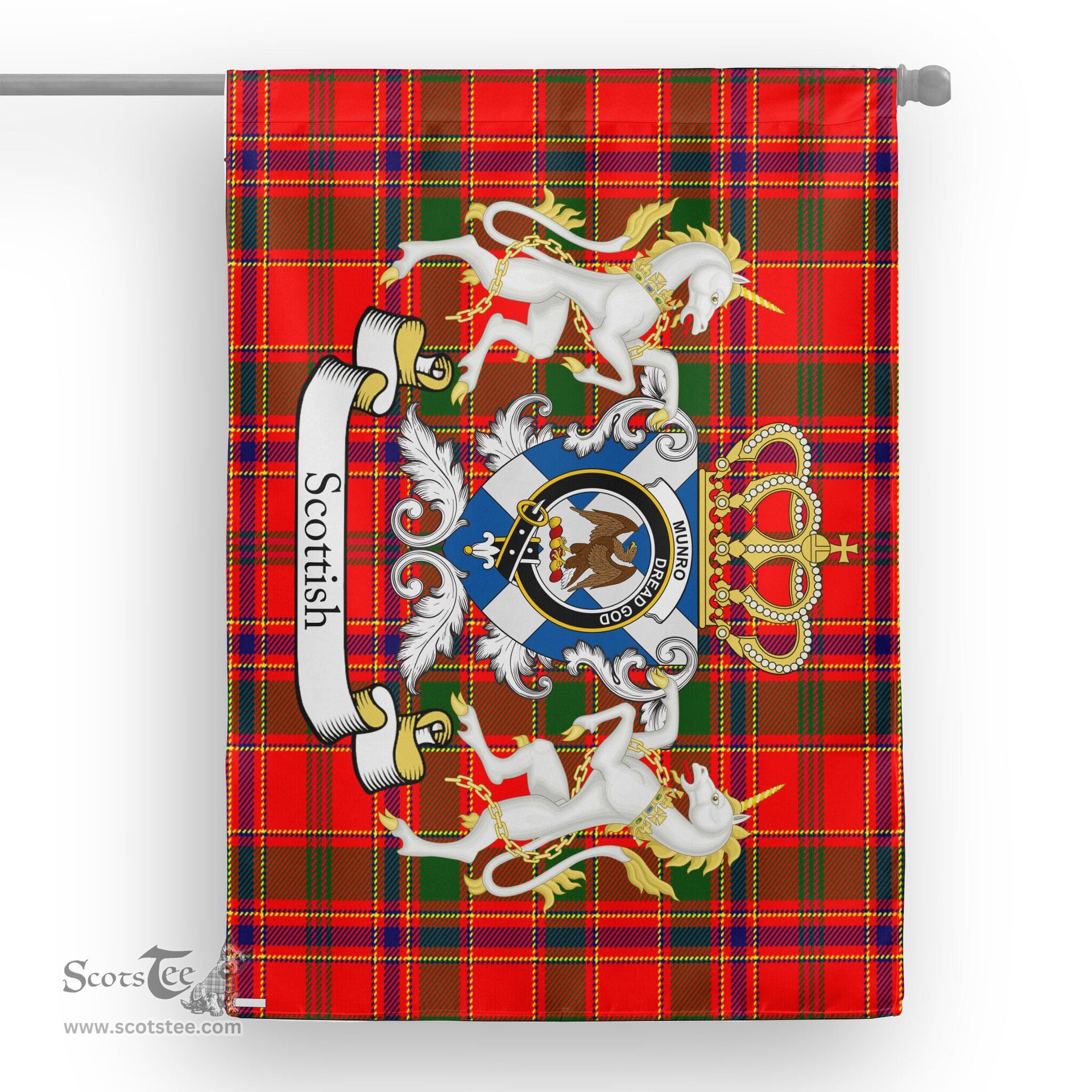 Scotstee Shop Tartan House Flag - Munro Tartan Flag Clan Badge With Lion Scottish, Tartan Garden Flag, Tartan Flag, Tartan House Flag, Plaid Flag, Christmas Plaid Flag