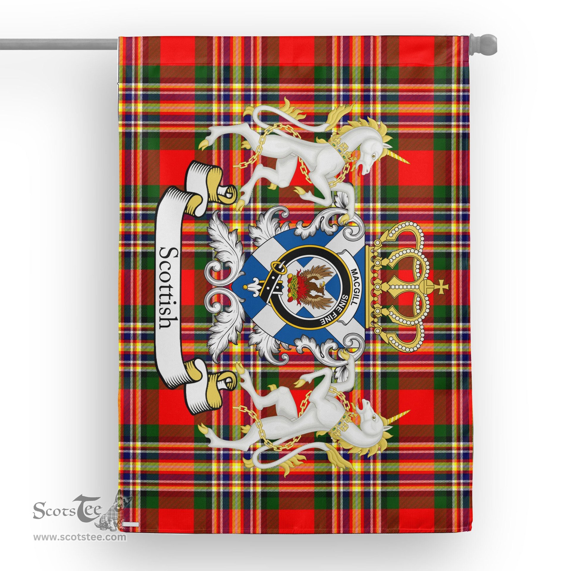 Scotstee Shop Tartan House Flag - MacGill Tartan Flag Clan Badge With Lion Scottish, Tartan Garden Flag, Tartan Flag, Tartan House Flag, Plaid Flag, Christmas Plaid Flag