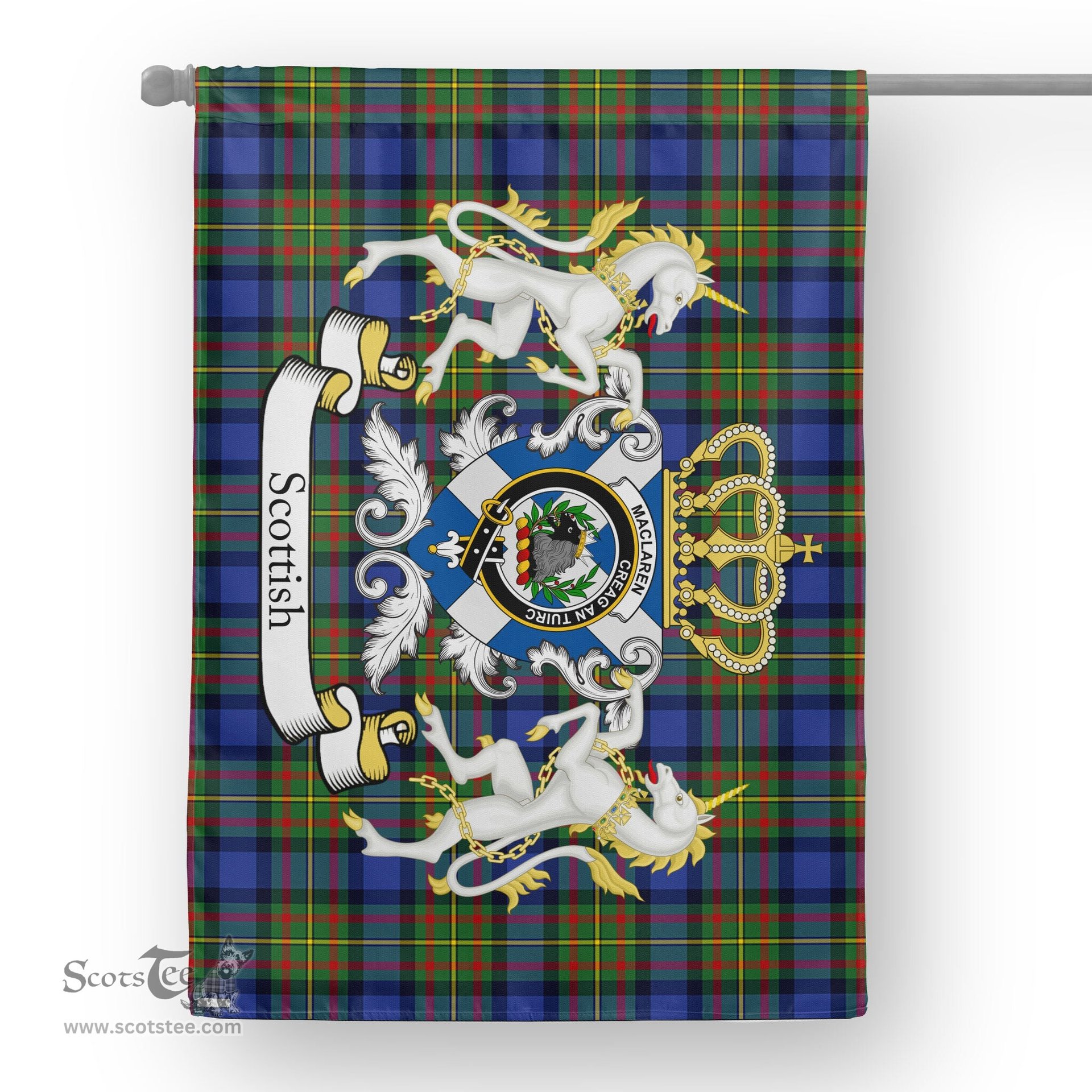 Scotstee Shop Tartan House Flag - MacLaren Tartan Flag Clan Badge With Lion Scottish, Tartan Garden Flag, Tartan Flag, Tartan House Flag, Plaid Flag, Christmas Plaid Flag