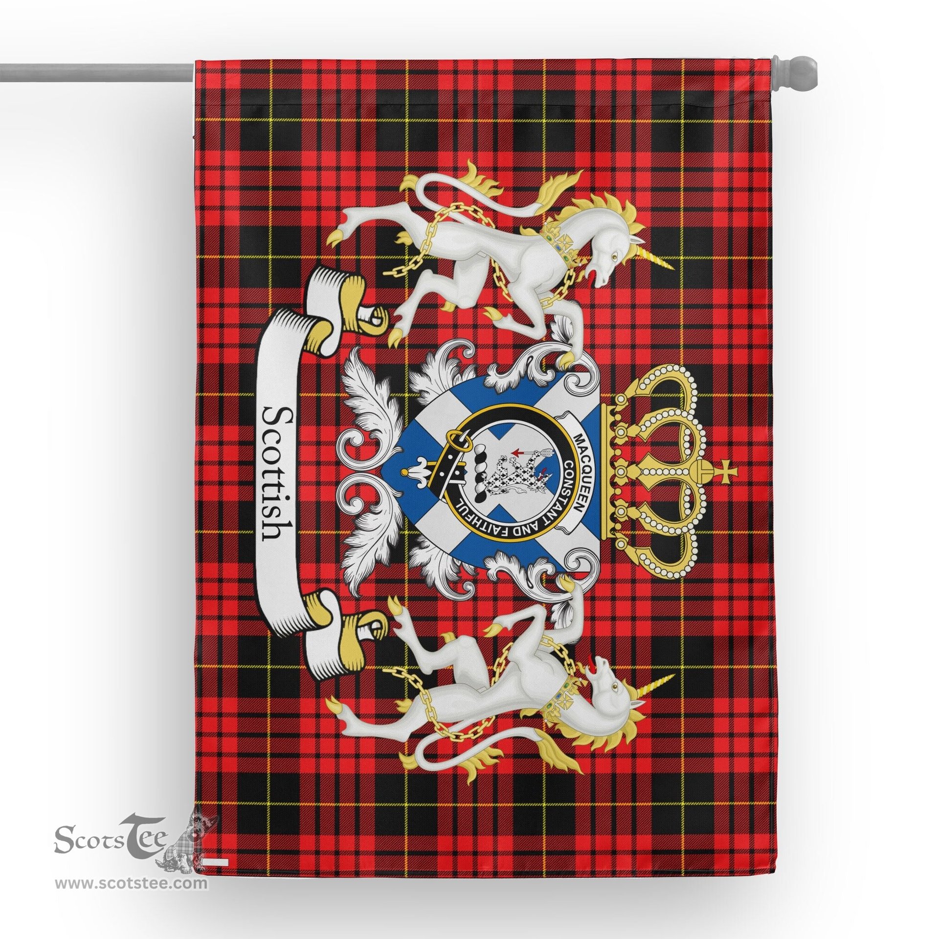 Scotstee Shop Tartan House Flag - MacQueen Tartan Flag Clan Badge With Lion Scottish, Tartan Garden Flag, Tartan Flag, Tartan House Flag, Plaid Flag, Christmas Plaid Flag