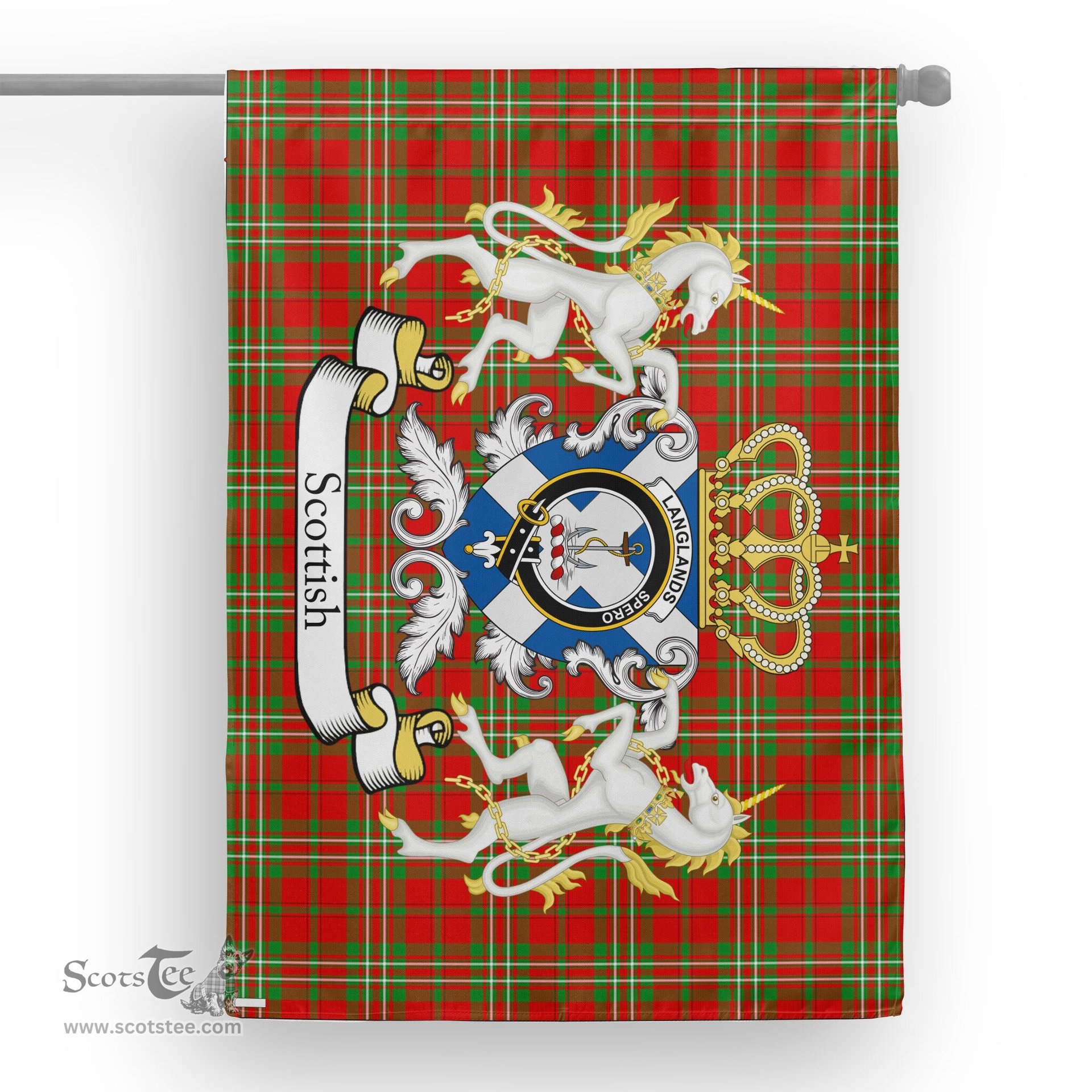 Scotstee Shop Tartan House Flag - Langlands Tartan Flag Clan Badge With Lion Scottish, Tartan Garden Flag, Tartan Flag, Tartan House Flag, Plaid Flag, Christmas Plaid Flag