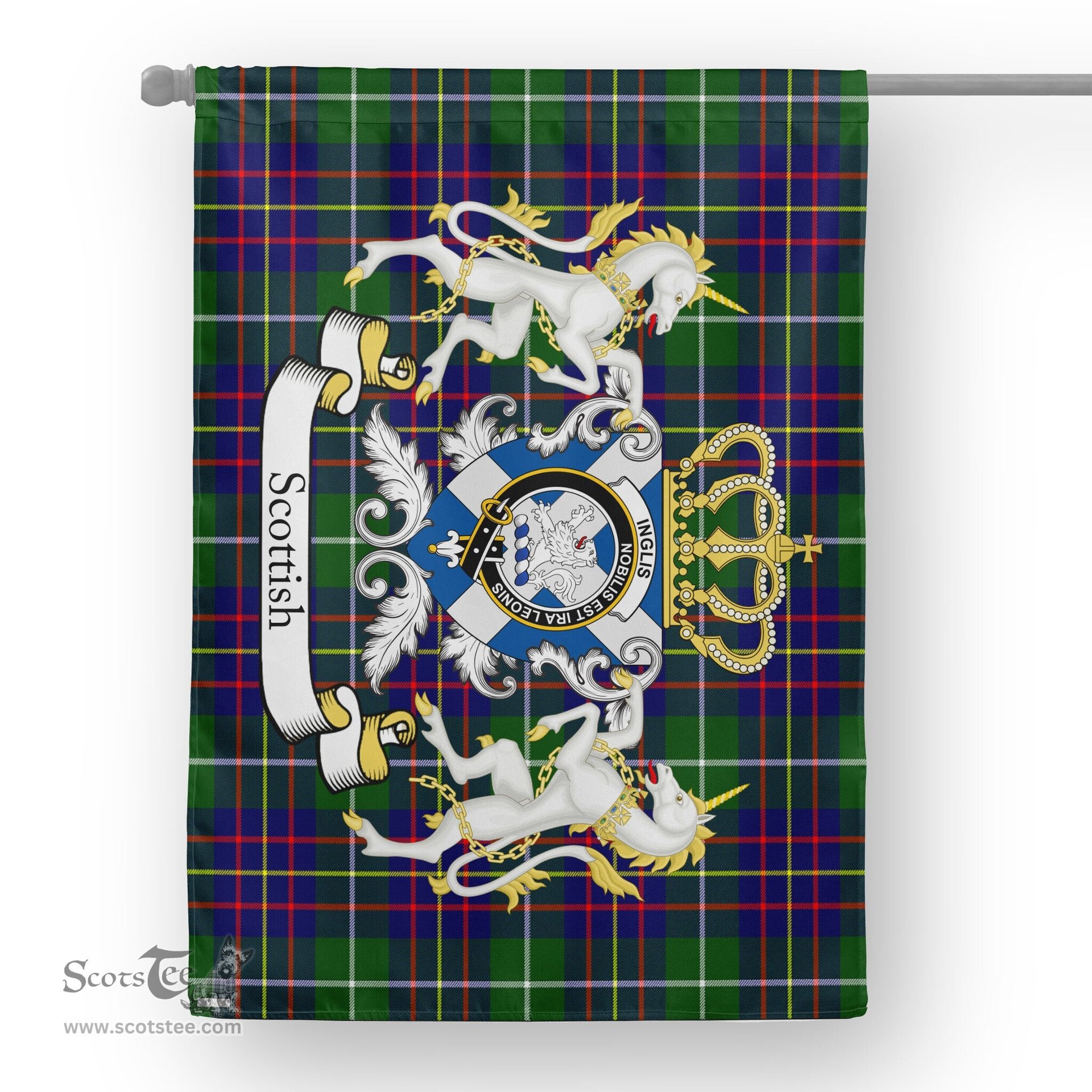 Scotstee Shop Tartan House Flag - Inglis Tartan Flag Clan Badge With Lion Scottish, Tartan Garden Flag, Tartan Flag, Tartan House Flag, Plaid Flag, Christmas Plaid Flag