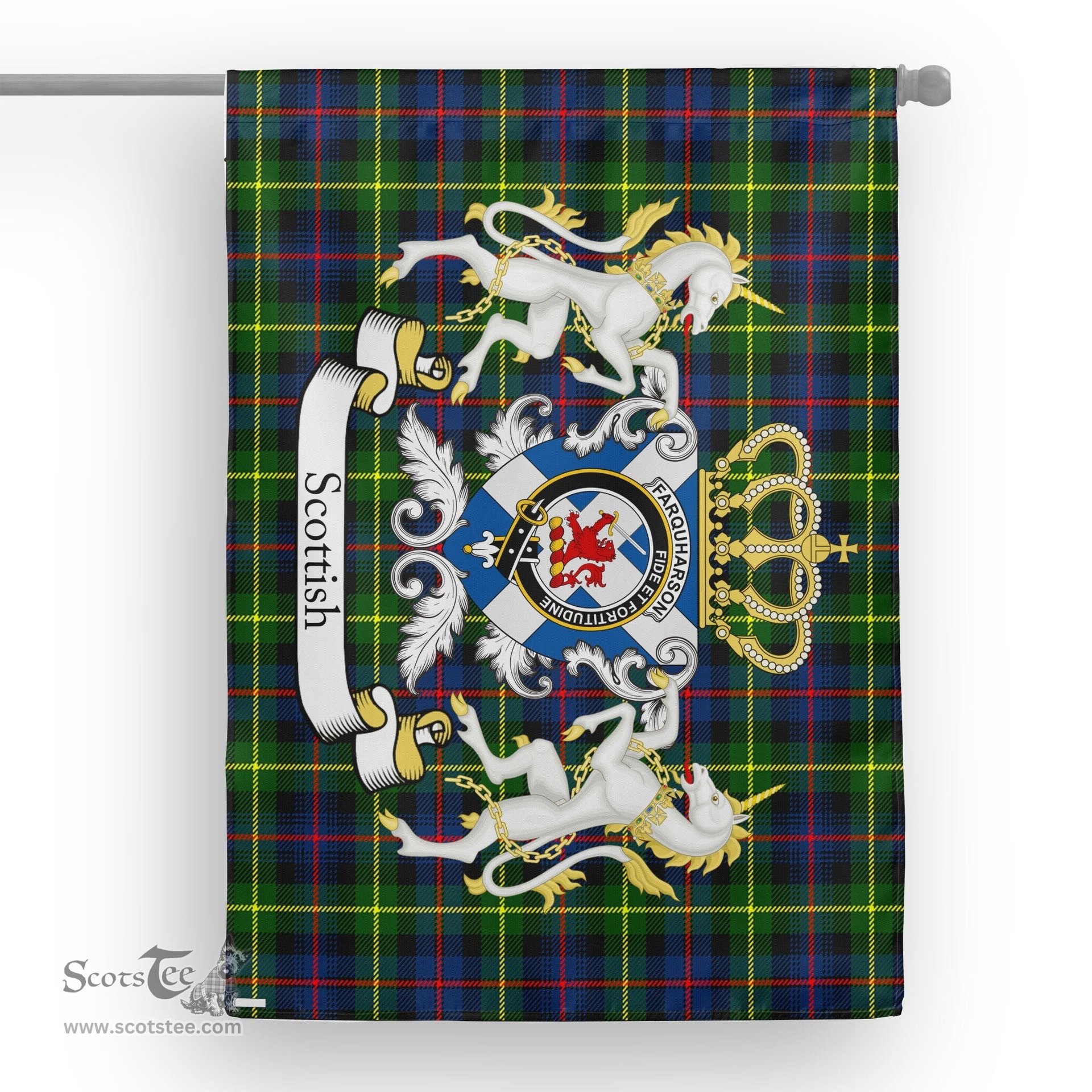Scotstee Shop Tartan House Flag - Farquharson Tartan Flag Clan Badge With Lion Scottish, Tartan Garden Flag, Tartan Flag, Tartan House Flag, Plaid Flag, Christmas Plaid Flag