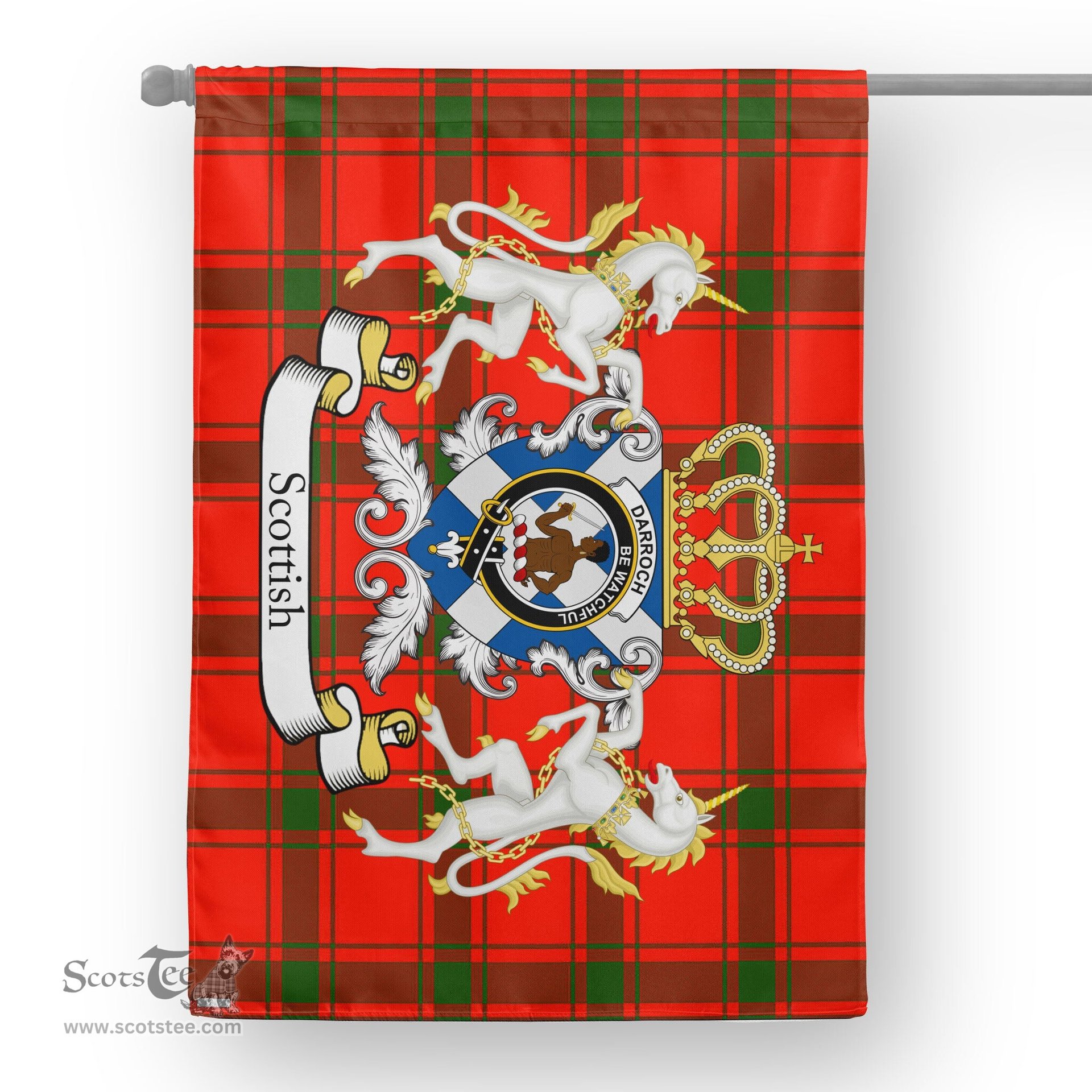 Scotstee Shop Tartan House Flag - Darroch Tartan Flag Clan Badge With Lion Scottish, Tartan Garden Flag, Tartan Flag, Tartan House Flag, Plaid Flag, Christmas Plaid Flag