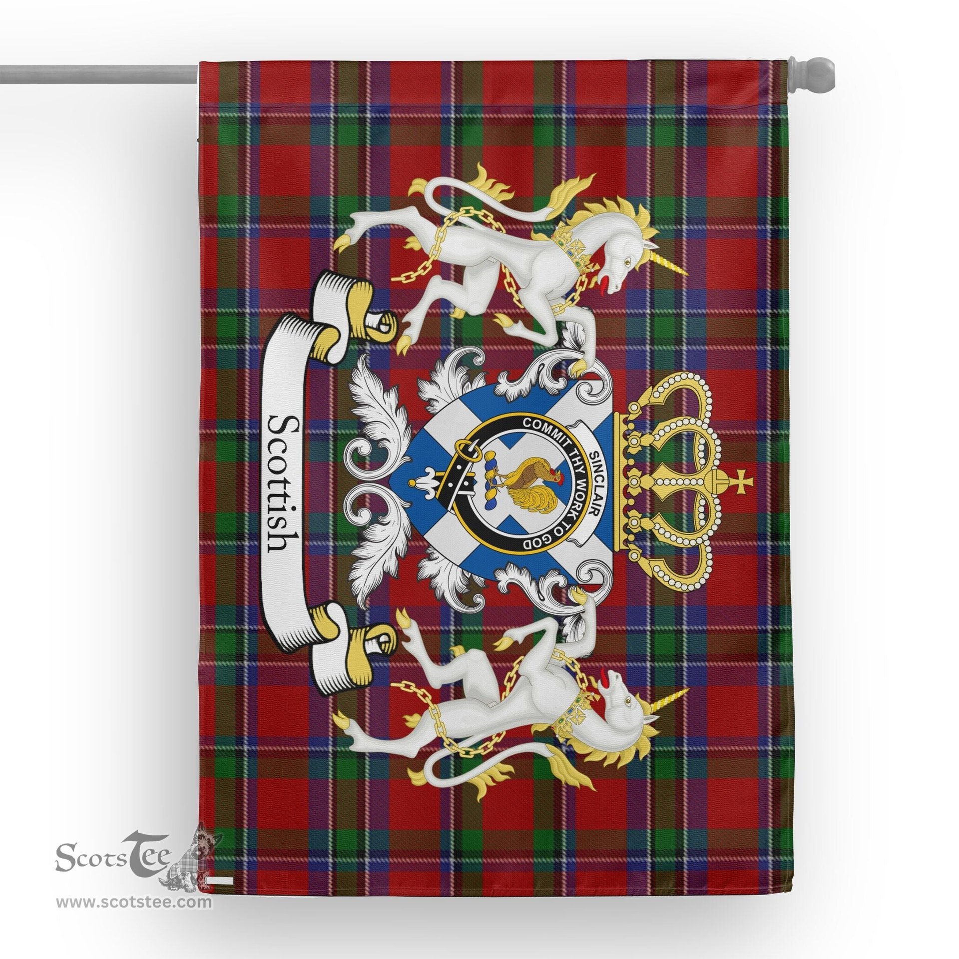 Scotstee Shop Tartan House Flag - Sinclair Tartan Flag Clan Badge With Lion Scottish, Tartan Garden Flag, Tartan Flag, Tartan House Flag, Plaid Flag, Christmas Plaid Flag