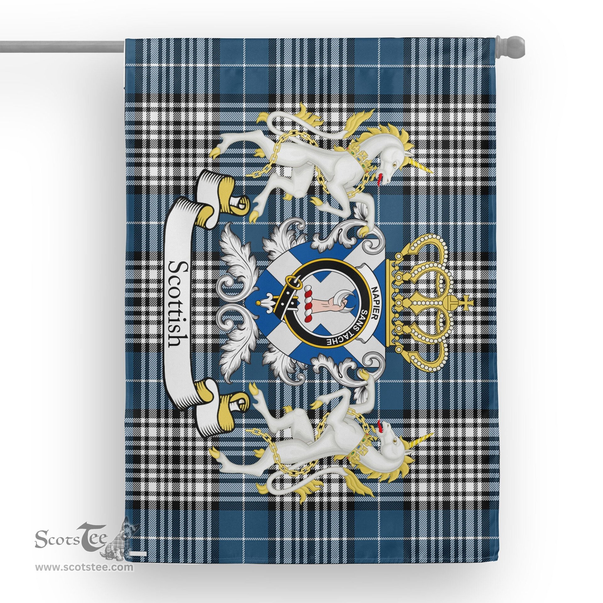 Scotstee Shop Tartan House Flag - Napier Tartan Flag Clan Badge With Lion Scottish, Tartan Garden Flag, Tartan Flag, Tartan House Flag, Plaid Flag, Christmas Plaid Flag