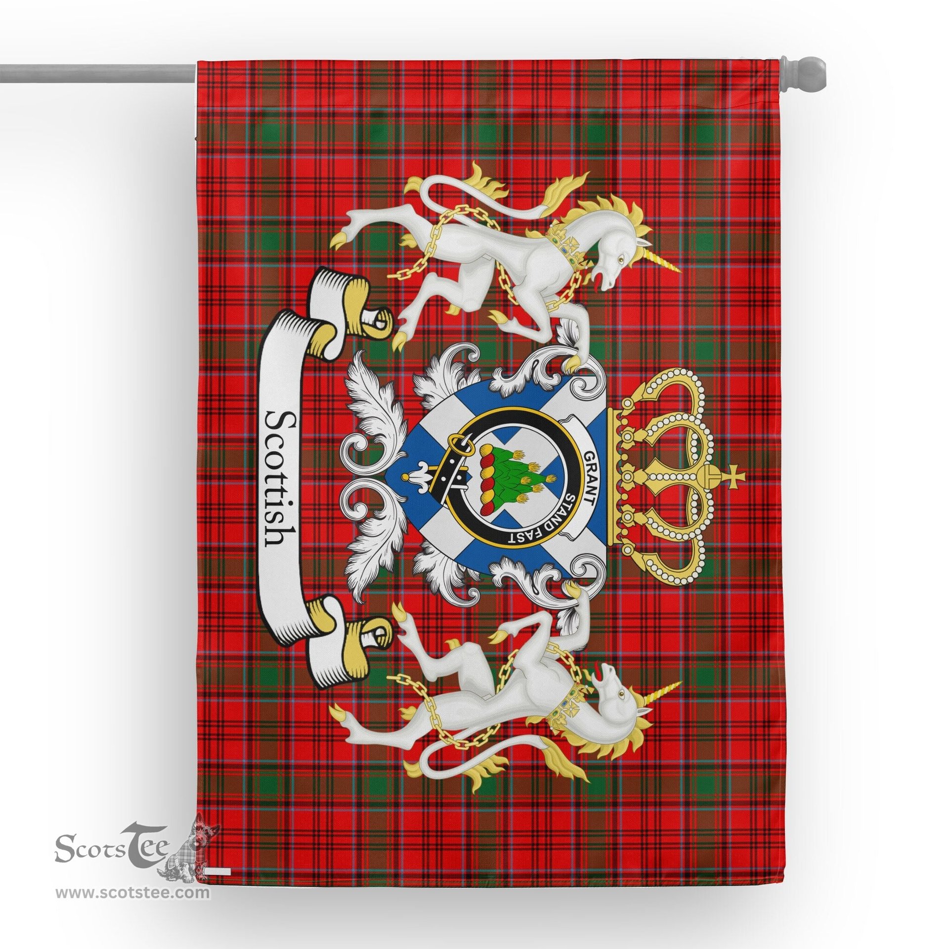 Scotstee Shop Tartan House Flag - Grant Tartan Flag Clan Badge With Lion Scottish, Tartan Garden Flag, Tartan Flag, Tartan House Flag, Plaid Flag, Christmas Plaid Flag