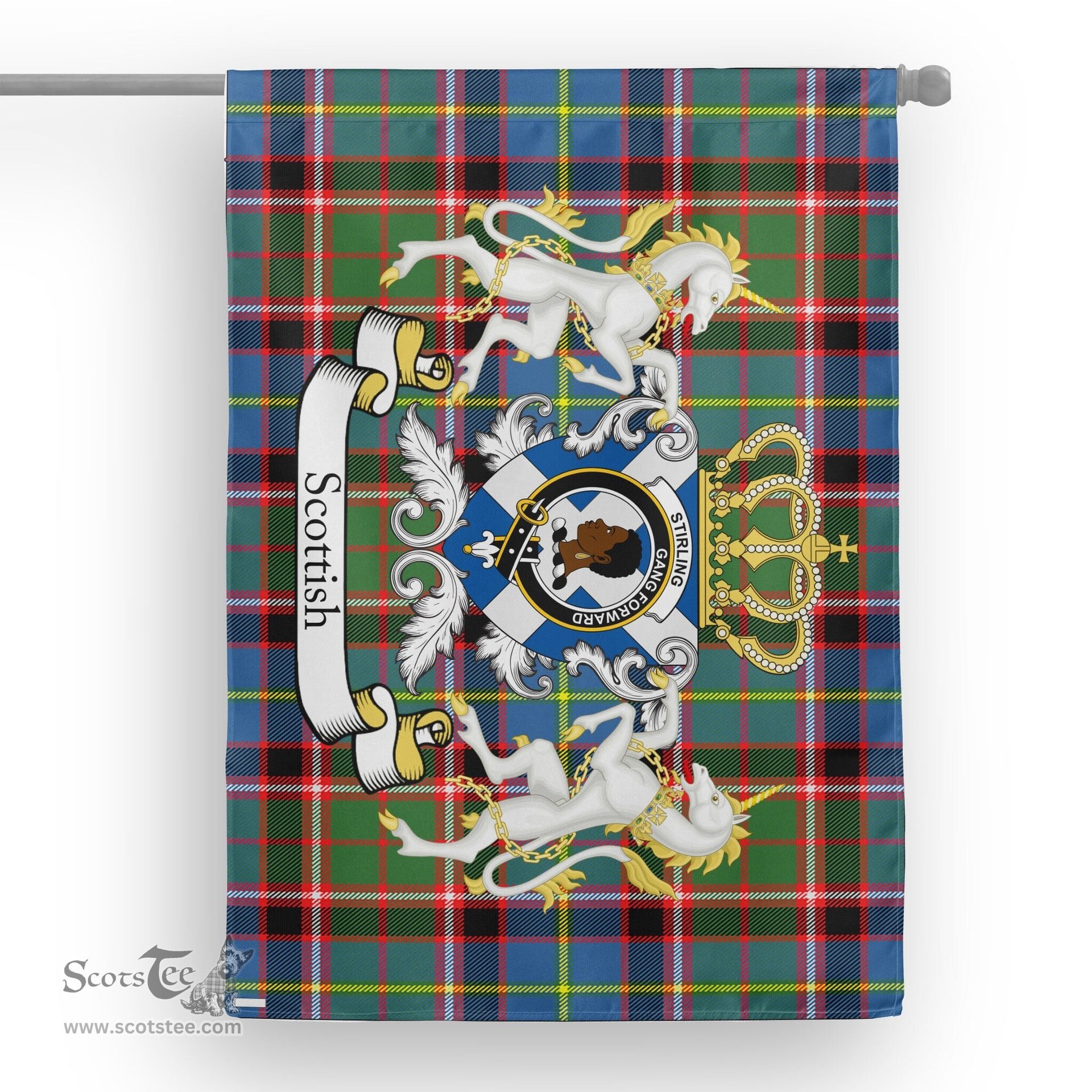 Scotstee Shop Tartan House Flag - Stirling of Keir Tartan Flag Clan Badge With Lion Scottish, Tartan Garden Flag, Tartan Flag, Tartan House Flag, Plaid Flag, Christmas Plaid Flag