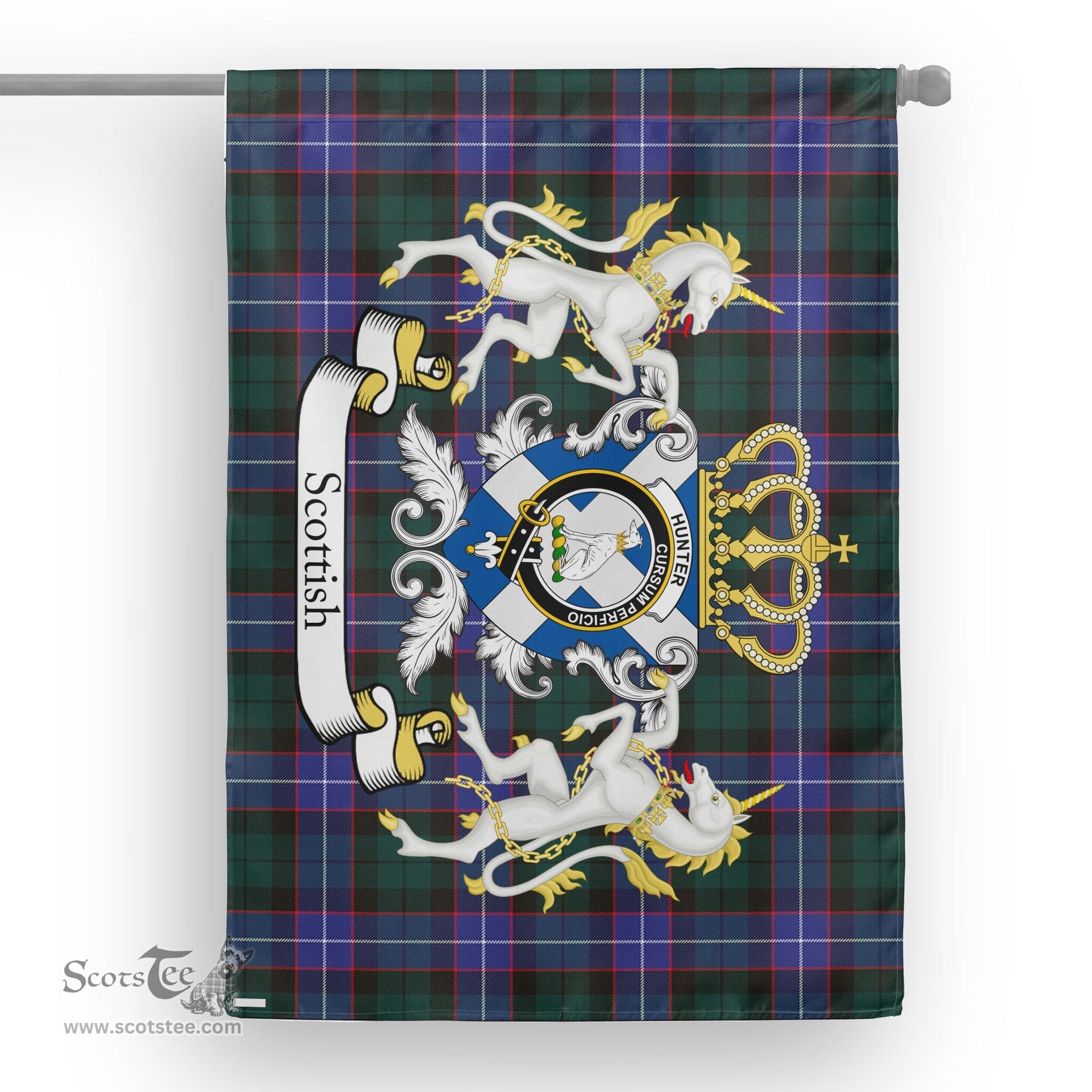 Scotstee Shop Tartan House Flag - Hunter Tartan Flag Clan Badge With Lion Scottish, Tartan Garden Flag, Tartan Flag, Tartan House Flag, Plaid Flag, Christmas Plaid Flag