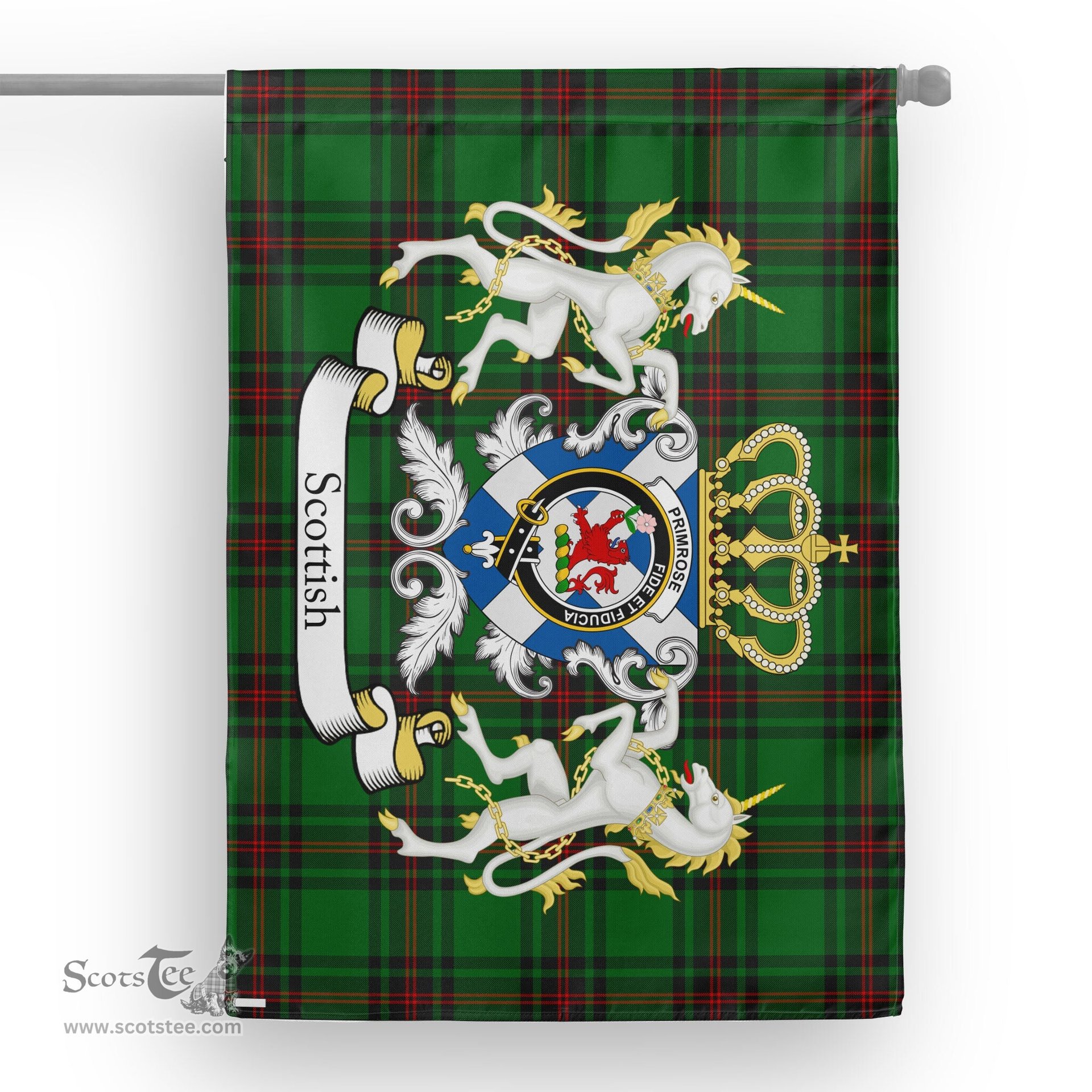 Scotstee Shop Tartan House Flag - Primrose Tartan Flag Clan Badge With Lion Scottish, Tartan Garden Flag, Tartan Flag, Tartan House Flag, Plaid Flag, Christmas Plaid Flag