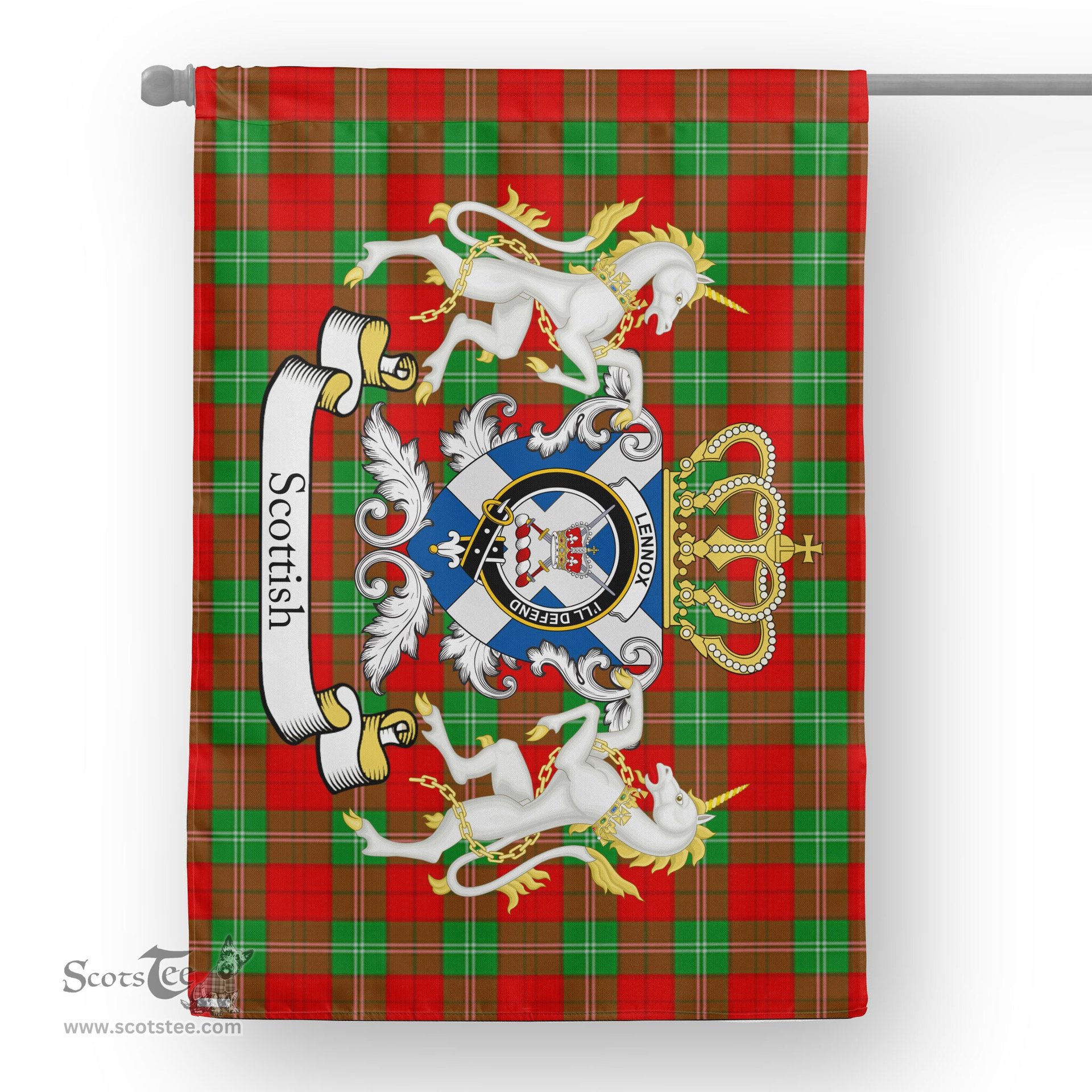 Scotstee Shop Tartan House Flag - Lennox  Kincaid Tartan Flag Clan Badge With Lion Scottish, Tartan Garden Flag, Tartan Flag, Tartan House Flag, Plaid Flag, Christmas Plaid Flag